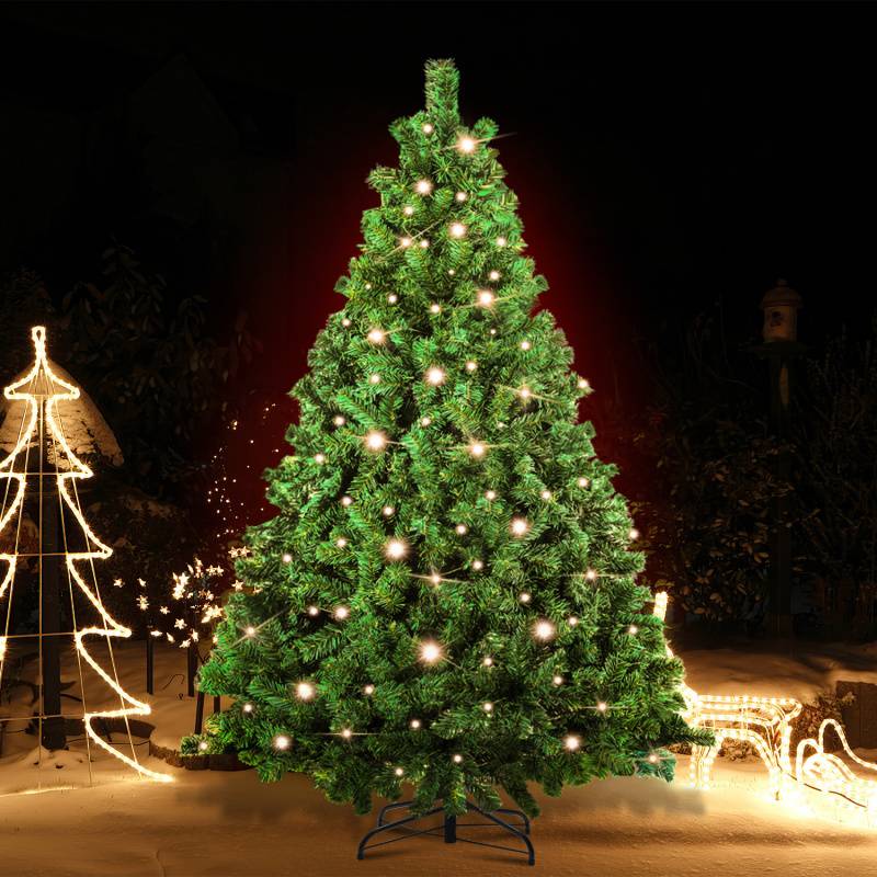 210cm Künstlicher Weihnachtsbaum inkl. 1200 Spitzen PVC Nadeln, 400 warmweiße LED-Leuchten & Metallständer, Tannenbaum, Christbaum