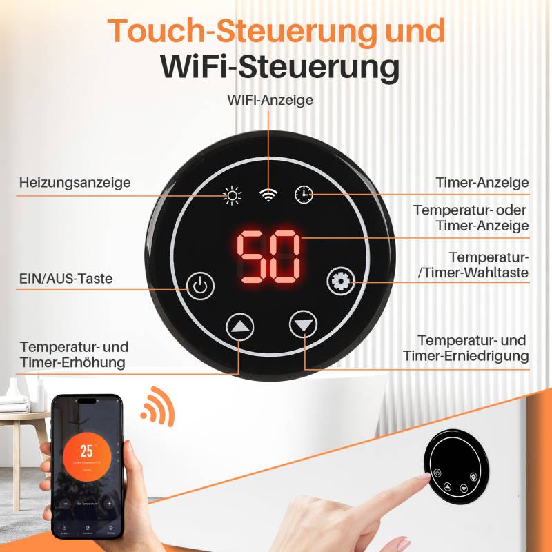 Handtuchtrockner Infrarotheizung 600W - Fernbedienung WiFi Smart App fähig, inkl. für Schlafzimmer, Wohnzimmer, Badezimmer usw.