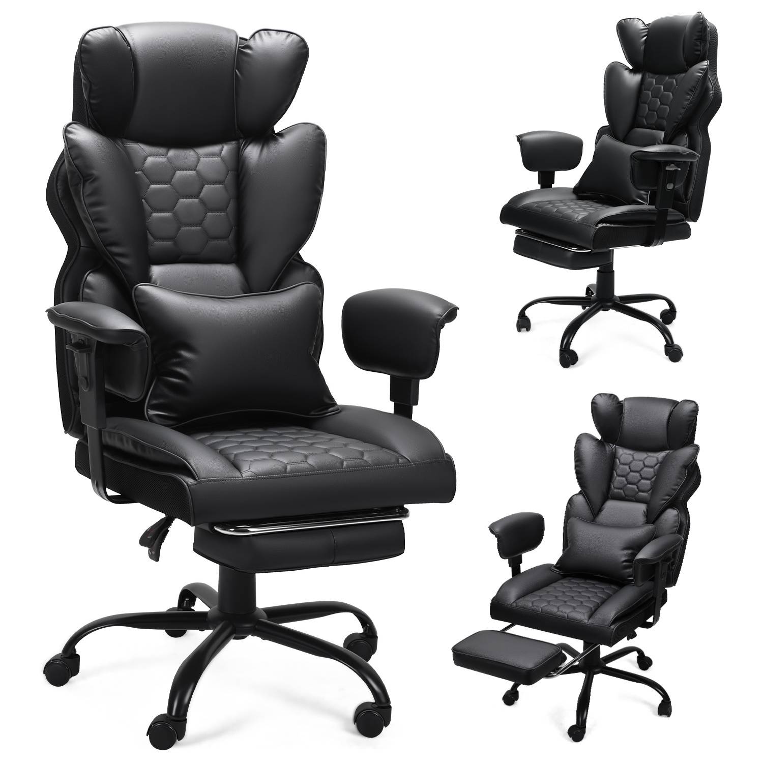 Gaming Stuhl mit Fußstütze Ergonomischer Bürostuhl verstellbare Lordosenstütze 150kg Belastbarkeit 135° Rückenneigung PC Stuhl für Büro und Ga