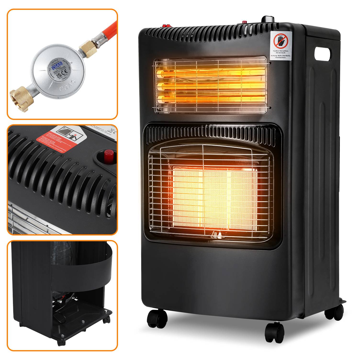 Gasheizung - Schwarz - 4200 Watt mit 3 Heizstufen, Druckregler & Schlauch - Mobil, effizient & energiesparend - Gasheizer Gasheizofen Gasheizgerä