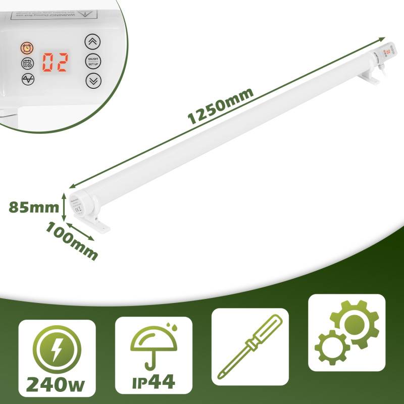 Gewächshausheizung 240W Elektrische Stabheizung für Gewächshäuser IP44 Stabheizung Weiß