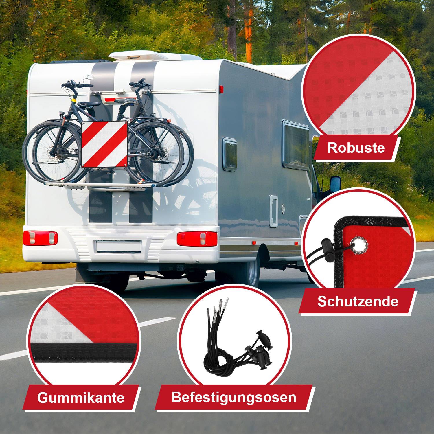 2in1 Warntafel Italien & Spanien 50x50 cm Alu Wendetafel mit Ösen - Reflektierendes Warnschild für Fahrradträger & Heckträger - Zulassung für üb