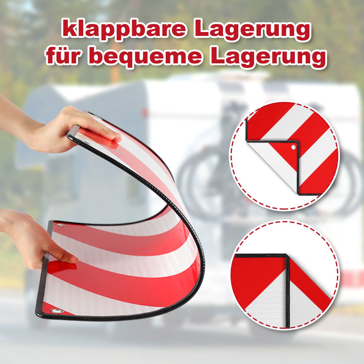 2in1 Warntafel Italien & Spanien 50x50 cm Alu Wendetafel mit Ösen - Reflektierendes Warnschild für Fahrradträger & Heckträger - Zulassung für üb