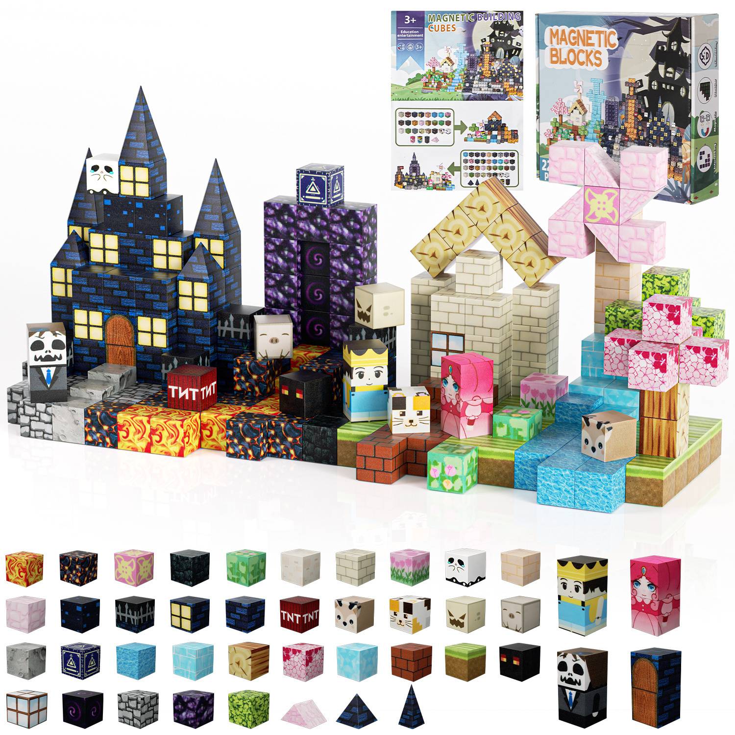 Magnetische Bausteine 220 Teile Magnetic Tiles Konstruktionsspielzeug Kreatives Lernspielzeug mit Starken Magneten