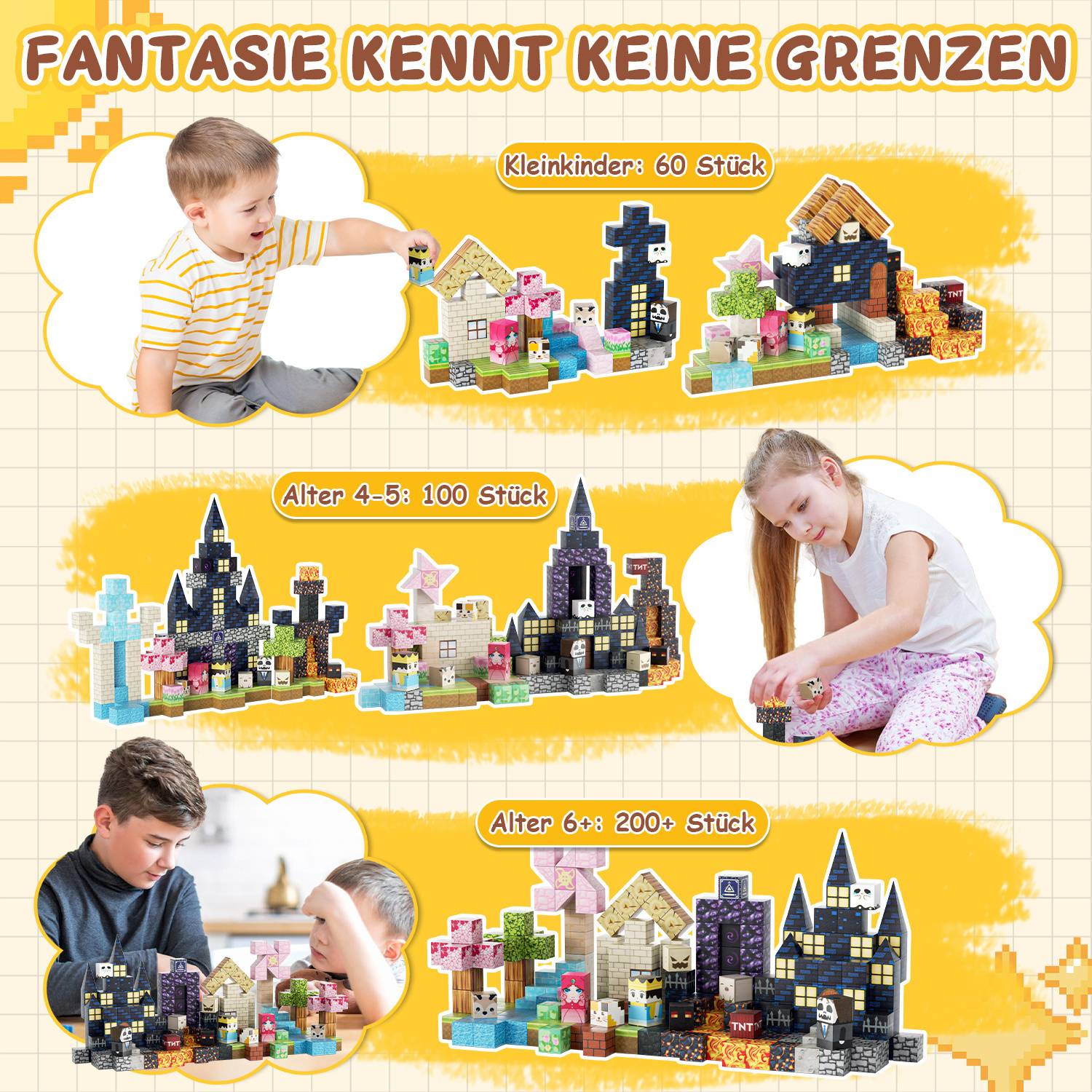 Magnetische Bausteine 220 Teile Magnetic Tiles Konstruktionsspielzeug Kreatives Lernspielzeug mit Starken Magneten