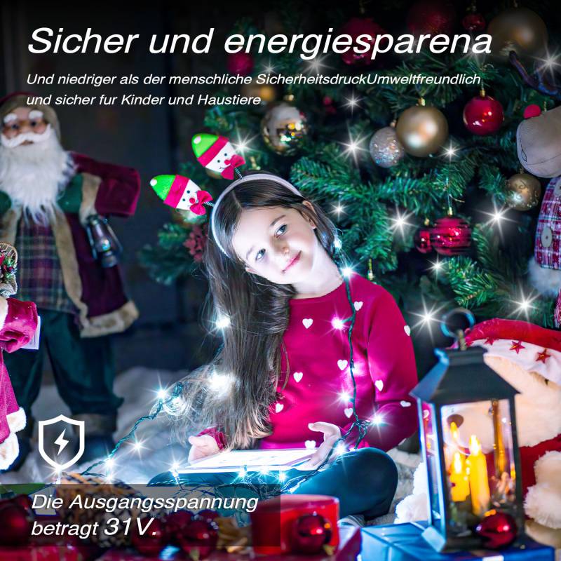 LED Lichterkette 100m 500LED Lichterkette mit 8 modi Außenlichterkette für Innen Weihnachten Hochzeit Party Garten Deko Kaltweiß