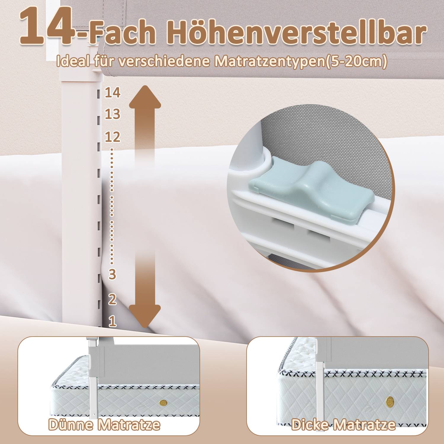 150cm Kinder Bettschutzgitter Bettgitter Kinderbettgitter Babybettgitter Klappbar Höhenverstellbar Rausfallschutz für Kinder & Elternbetten Bett