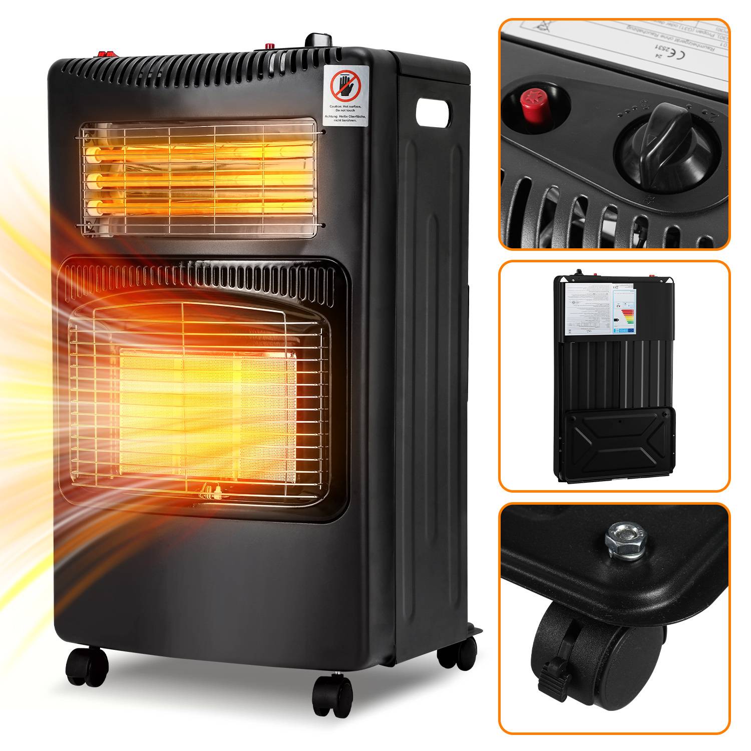 Keramik GasheizgeräT, Gas+Strom, Gas Heizung FüR InnenräUme, 42X36X72 Cm, PiezozüNdung, Kippschutz, Sicherheitsventil, Gasschlauch,FüR Propan/But