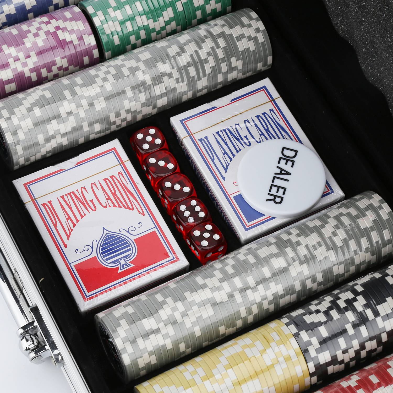 300 Pokerchips Spiel Pokerset Pokerkoffer Set mit Schloss – 11,5g Profi Jetons, abschließbarer Alu-Koffer Schwarz