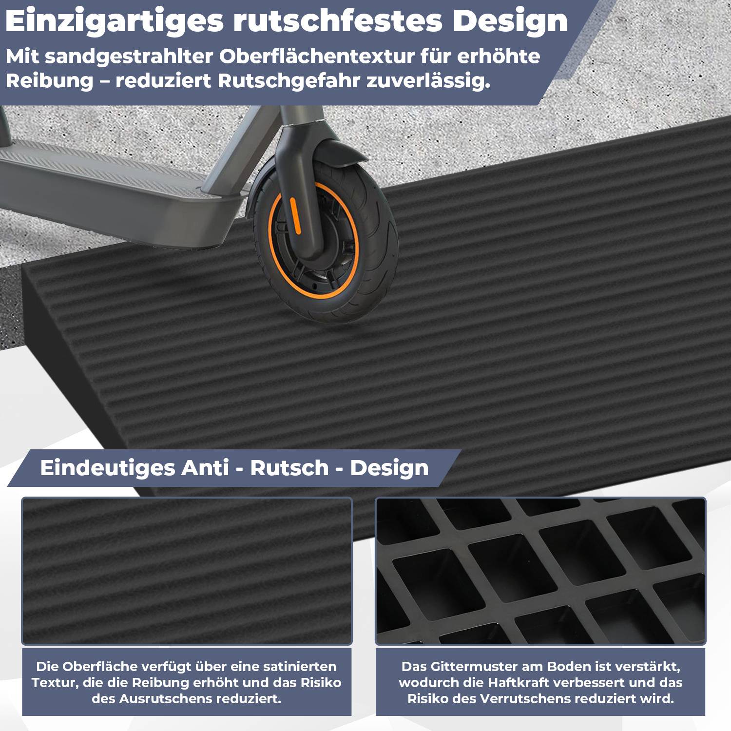 Türschwellenrampe Vollgummi, Auffahrrampe 90 x 15 x 2.5 cm, Rollstuhlrampe, rutschfest Schwellenrampe für Türöffnungen, Bordsteine, Stufen