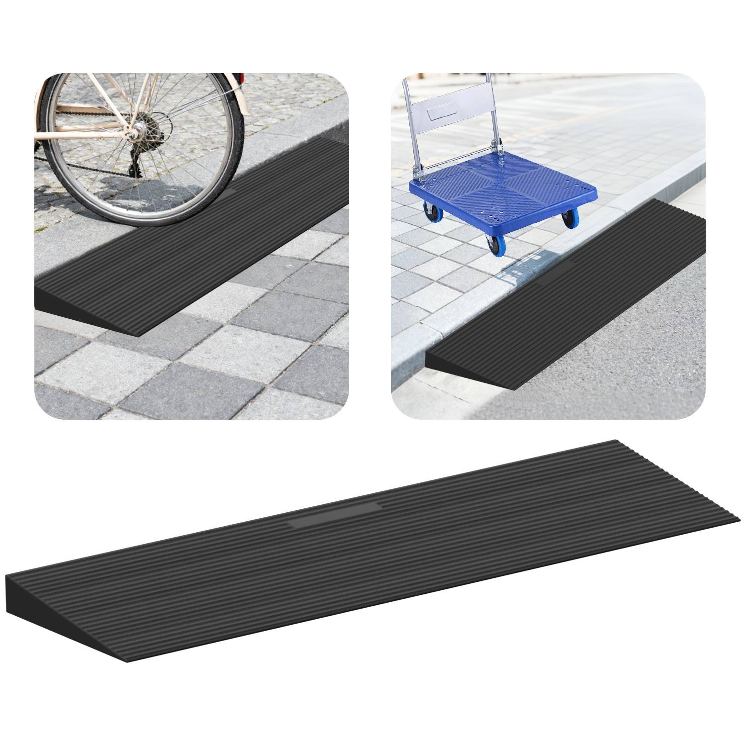 Gummi Türschwellenrampe 90 x 15 x 2.5 cm, max. 1T Tragkraft, Rutschfest Schwellenrampe für Rollstuhl & Rollator, Bordsteinrampe kürzbar