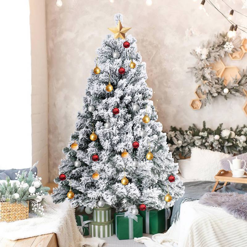 150cm Künstlicher Weihnachtsbaum mit Schnee inkl. 550 Spitzen PVC Nadeln, Metallständer, Tannenbaum, Christbaum