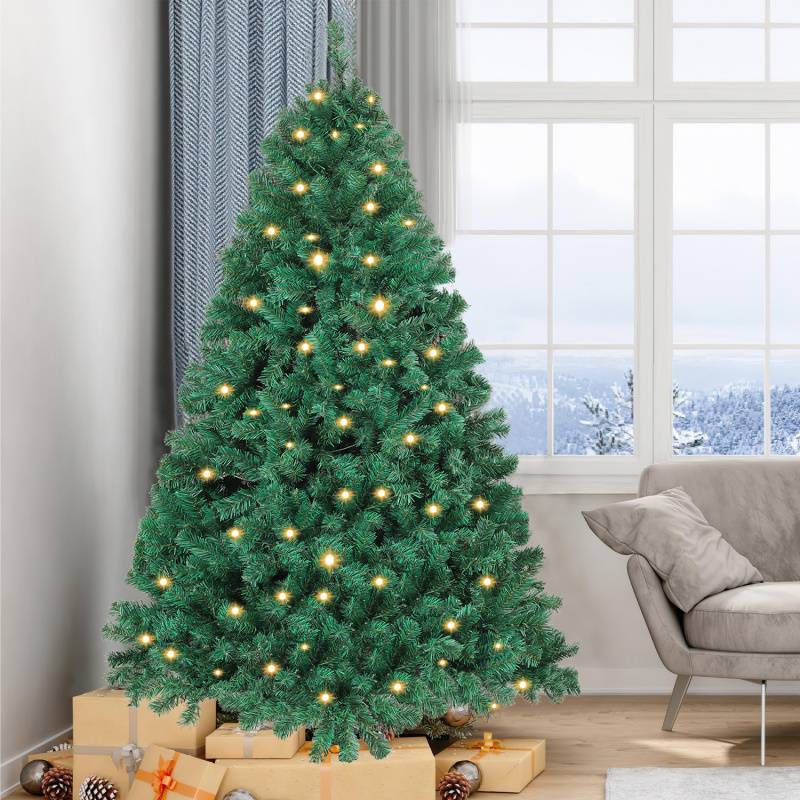 210cm Künstlicher Weihnachtsbaum inkl. 1200 Spitzen PVC Nadeln, 400 warmweiße LED-Leuchten & Metallständer, Tannenbaum, Christbaum