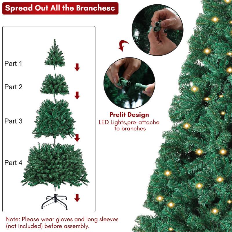 210cm Künstlicher Weihnachtsbaum inkl. 1200 Spitzen PVC Nadeln, 400 warmweiße LED-Leuchten & Metallständer, Tannenbaum, Christbaum