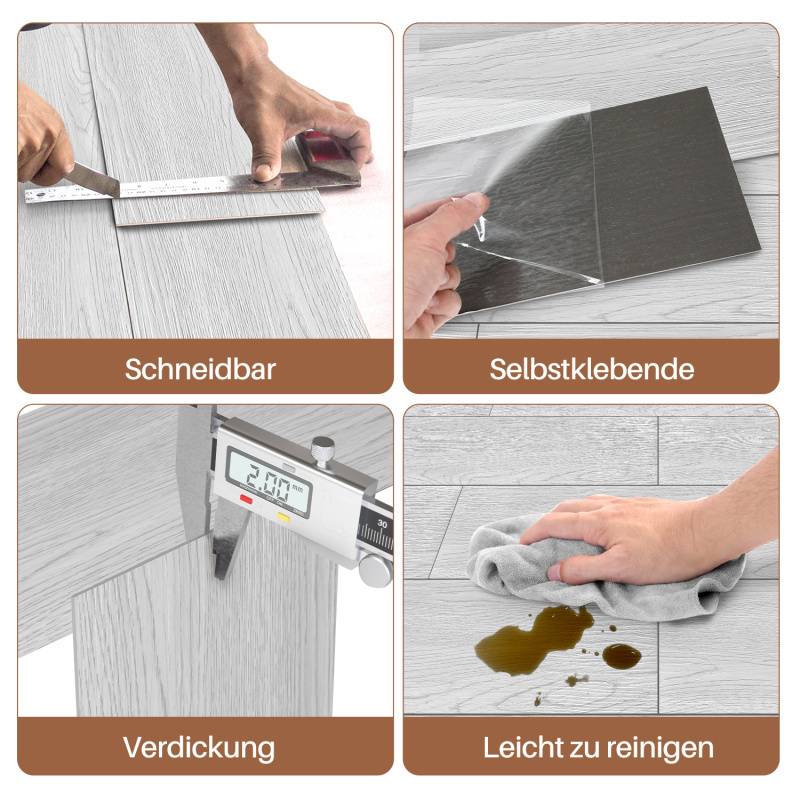 2,5m² Vinylboden Vinyl Laminat Selbstklebend Dielen Planke PVC Bodenbelag Rutschfest Wasserfest 18 Stück Vinyl-Dielen Holzmaserung Dielen Dicke 2 mm