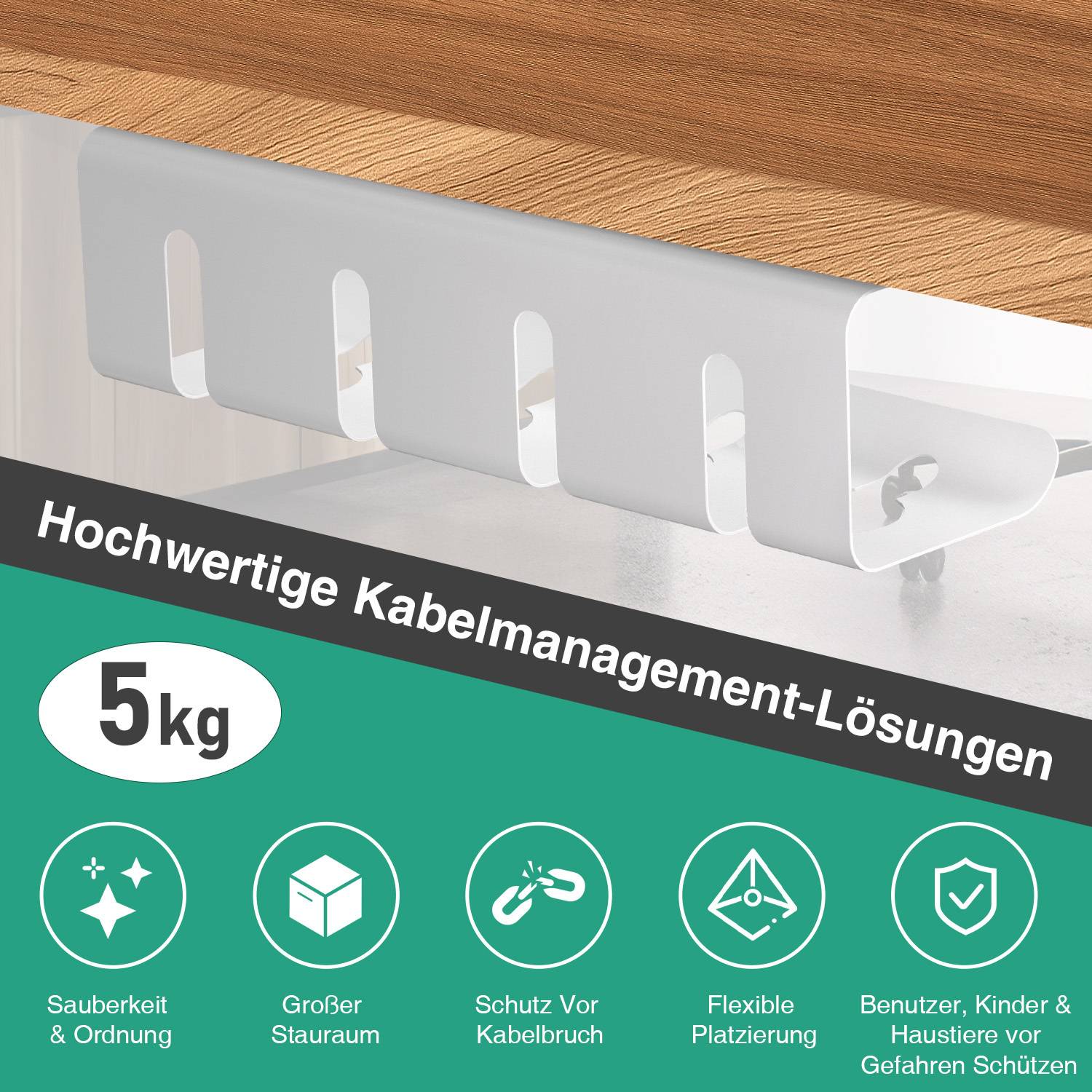 2er Set Kabelmanagement 5 KG Tragkraft Untertisch Organize Ohne Bohren Weiß