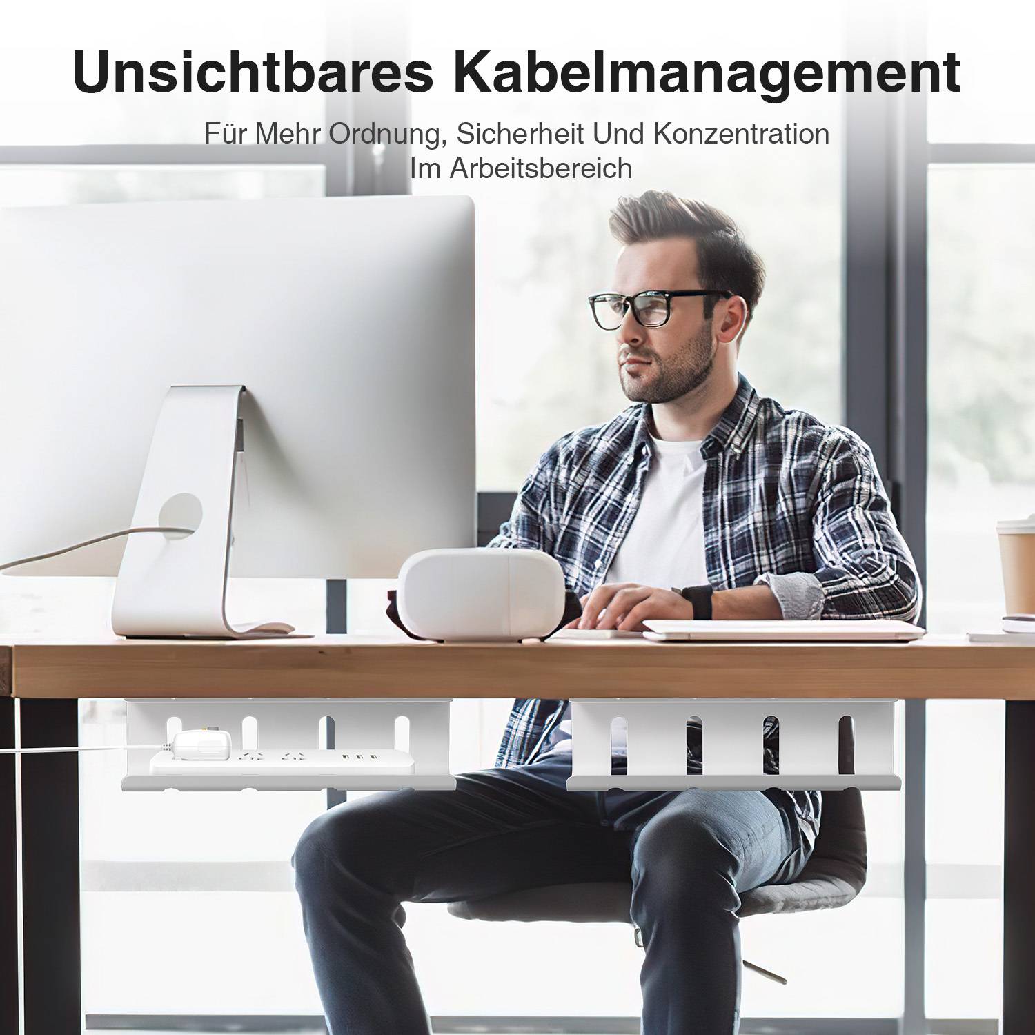 2er Set Kabelmanagement 5 KG Tragkraft Untertisch Organize Ohne Bohren Weiß