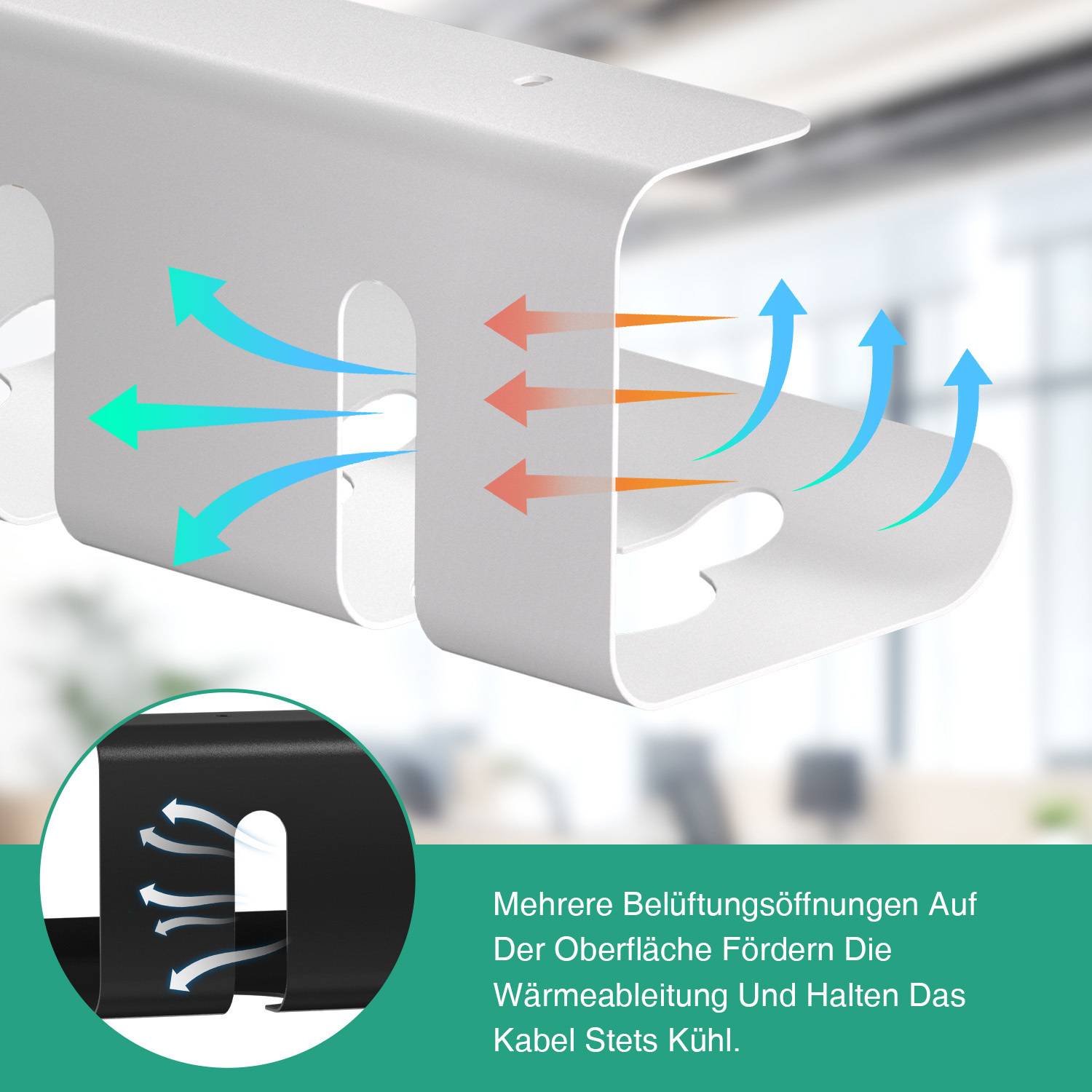 2er Set Kabelmanagement 5 KG Tragkraft Untertisch Organize Ohne Bohren Weiß