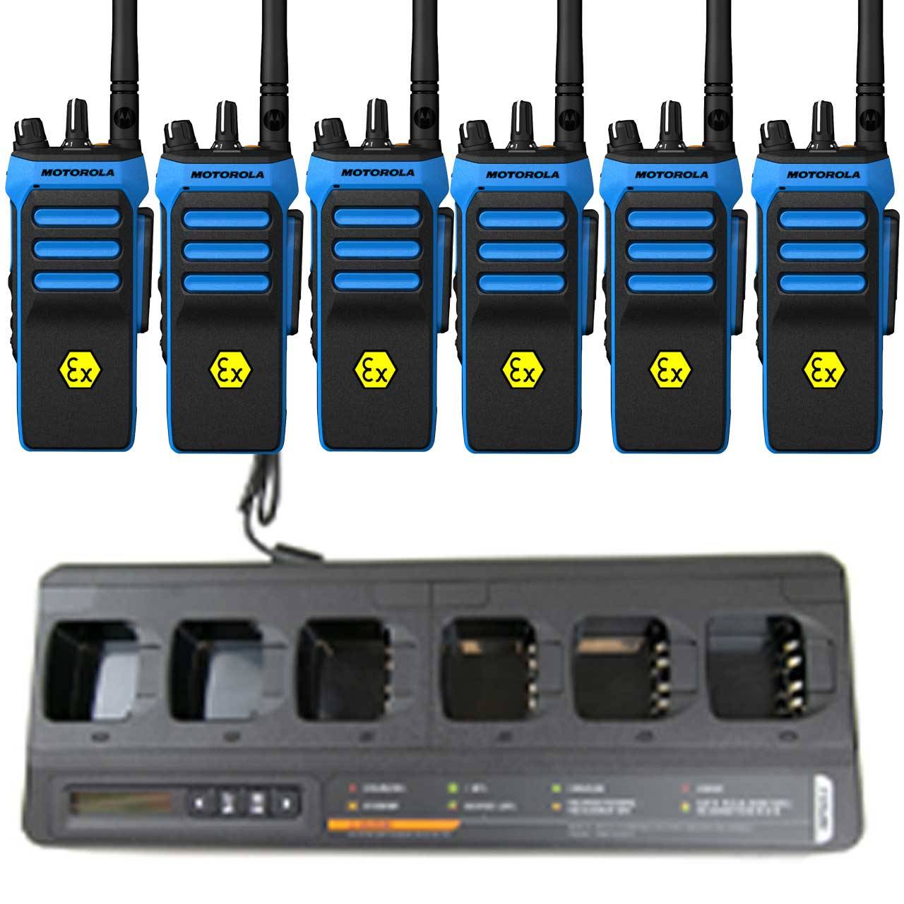 Motorola R7Ex Set aus 6 Handfunkgerät UHF NKP - Mehrfachladegerät MDH57QCC9WA3AN