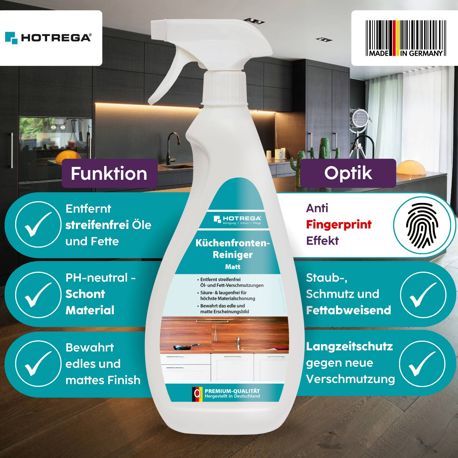 HOTREGA Küchenfronten Reiniger Matt - Ausführung:750 ml + 2x Microfasertuch