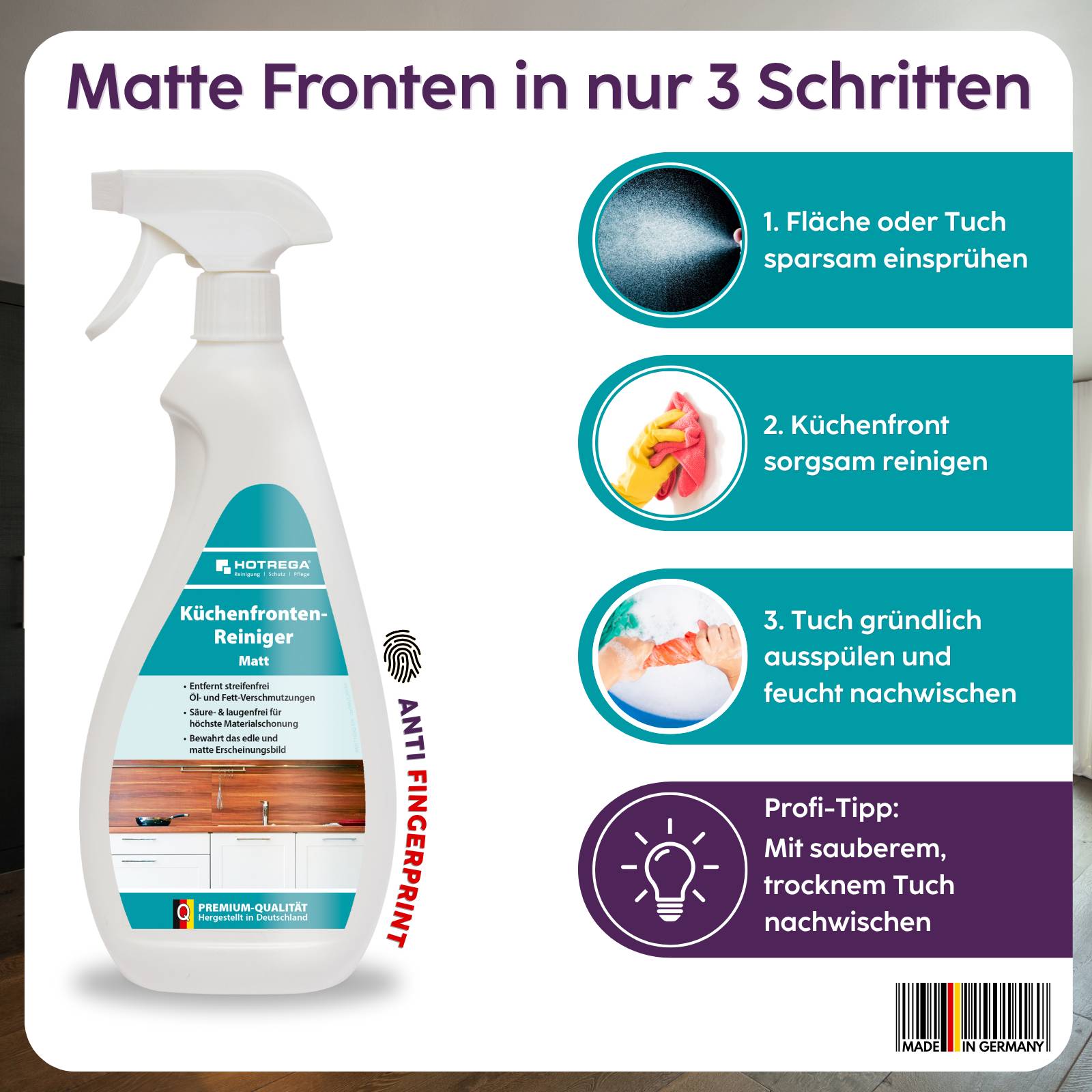 HOTREGA Küchenfronten Reiniger Matt - Ausführung:3x 750 ml