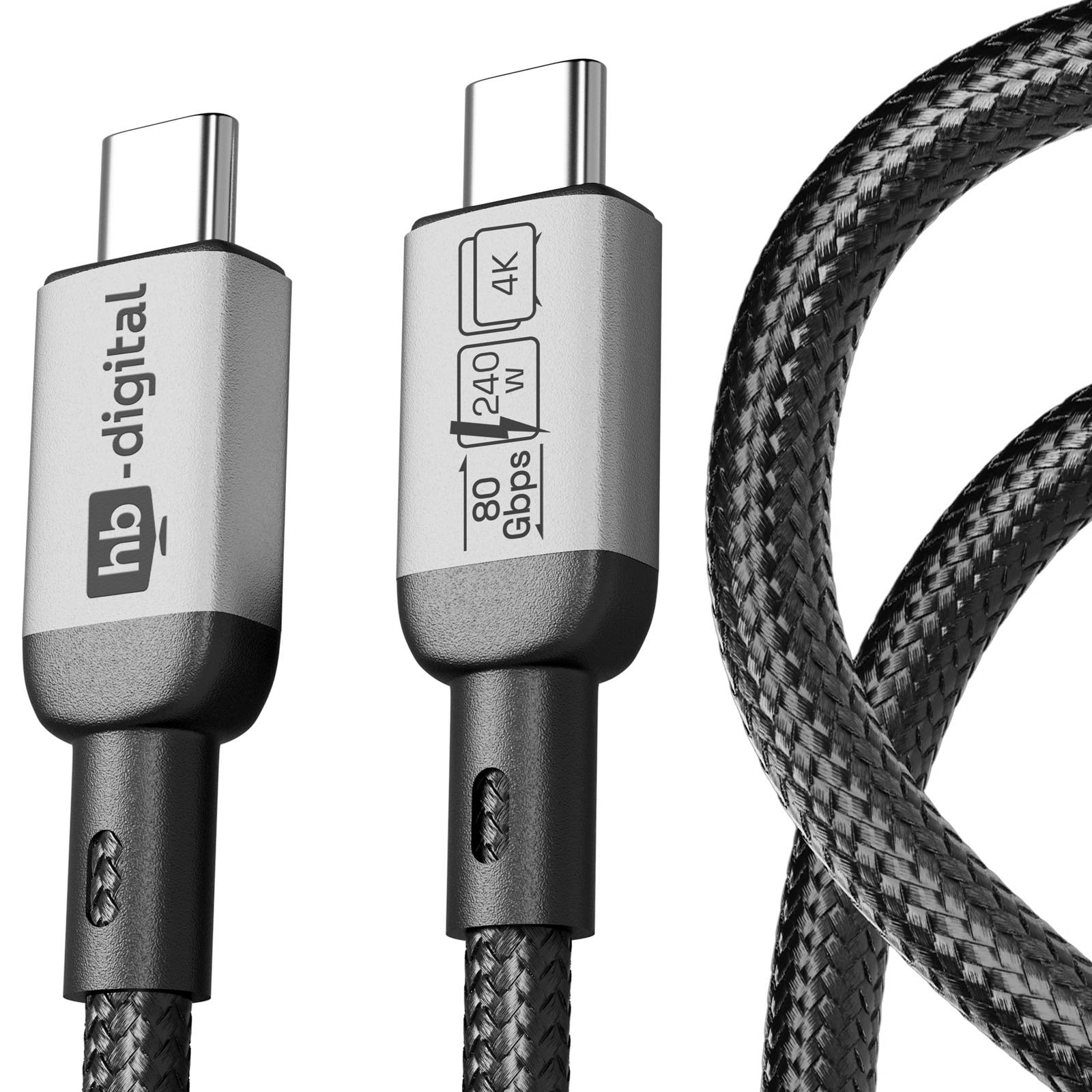 hb-digital 0,5m USB-C auf USB-C Kabel 240W 80Gbps USB-4