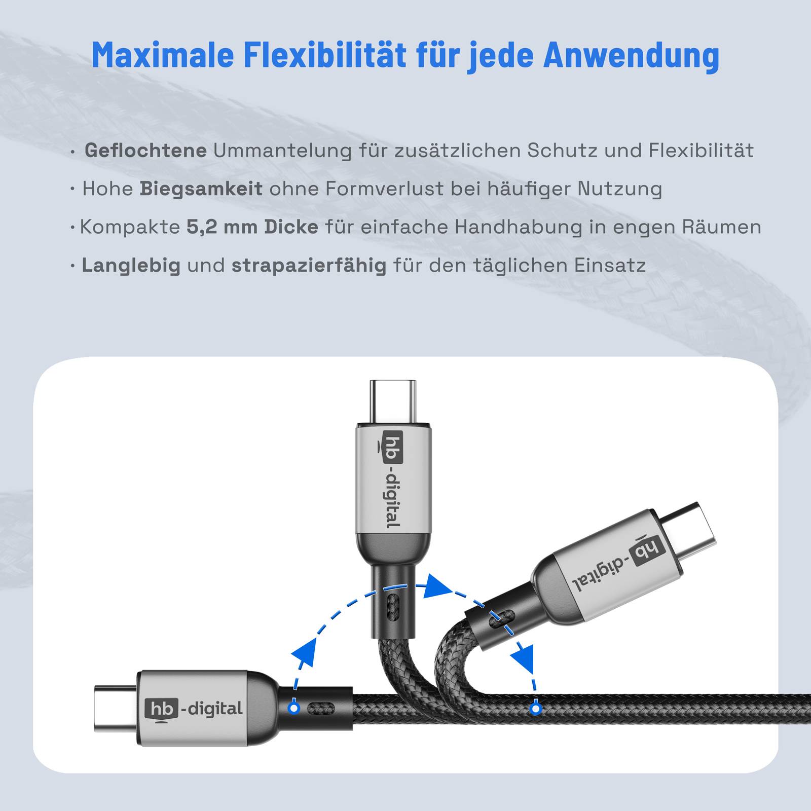 hb-digital 0,5m USB-C auf USB-C Kabel 240W 80Gbps USB-4