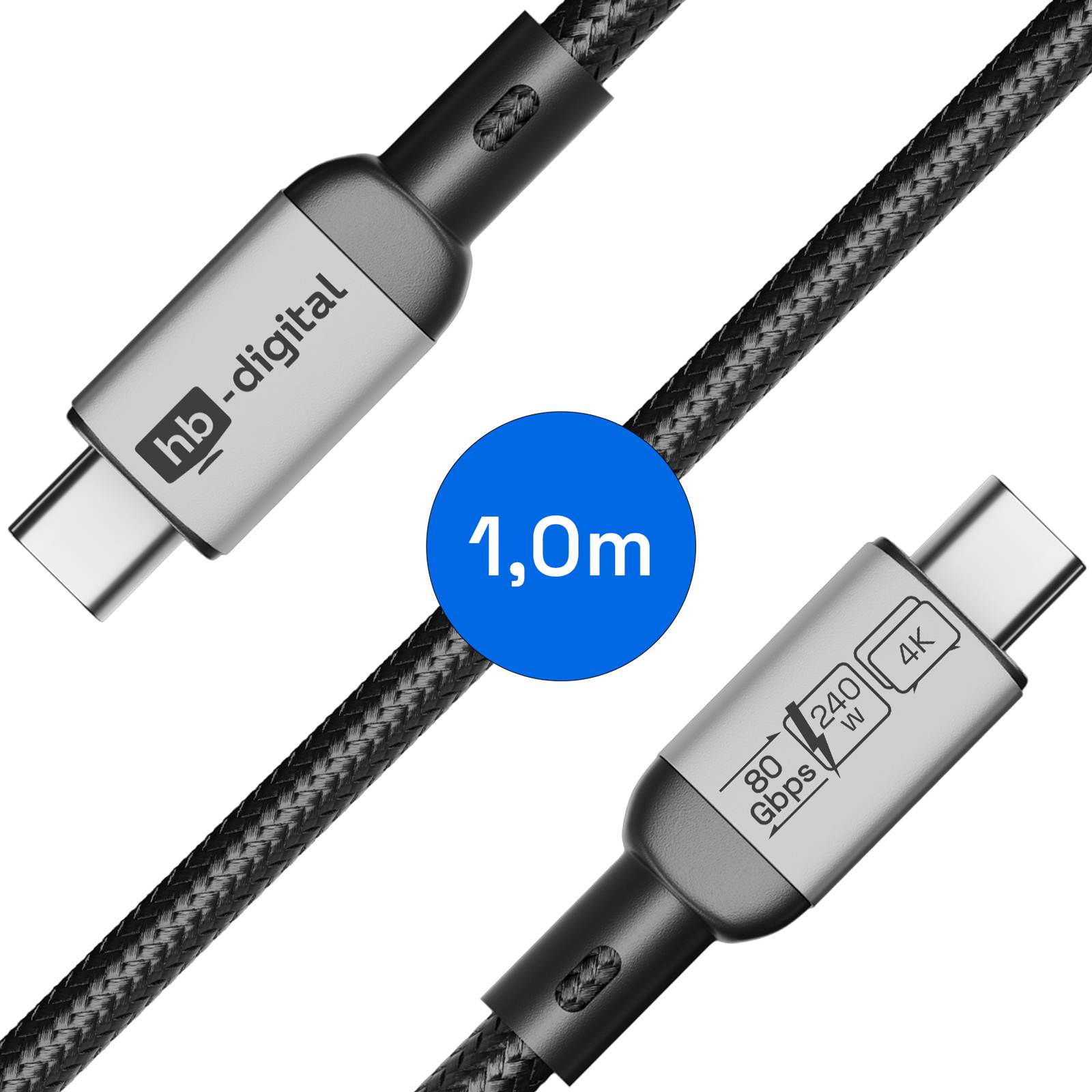 hb-digital 1m USB-C auf USB-C Kabel 240W 80Gbps USB-4