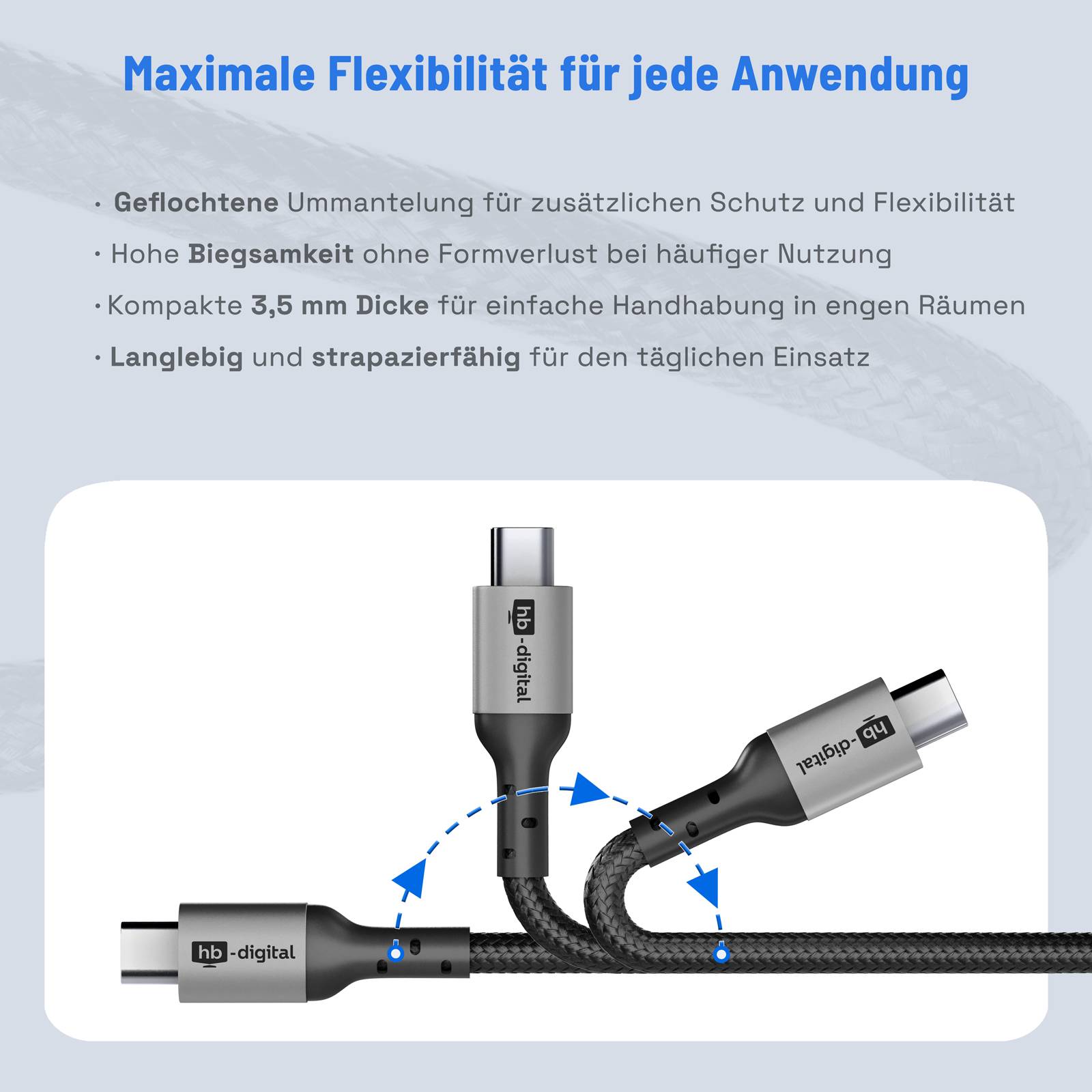 hb-digital USB-C auf USB-C Kabel 2m USB 2.0 60W 480Mbps schwarz
