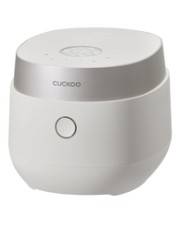 Ein weißes und silbernes elektronisches Gerät mit einem runden Knopf, möglicherweise ein kleiner Luftreiniger oder Luftbefeuchter. Der Markenname „Cuckoo