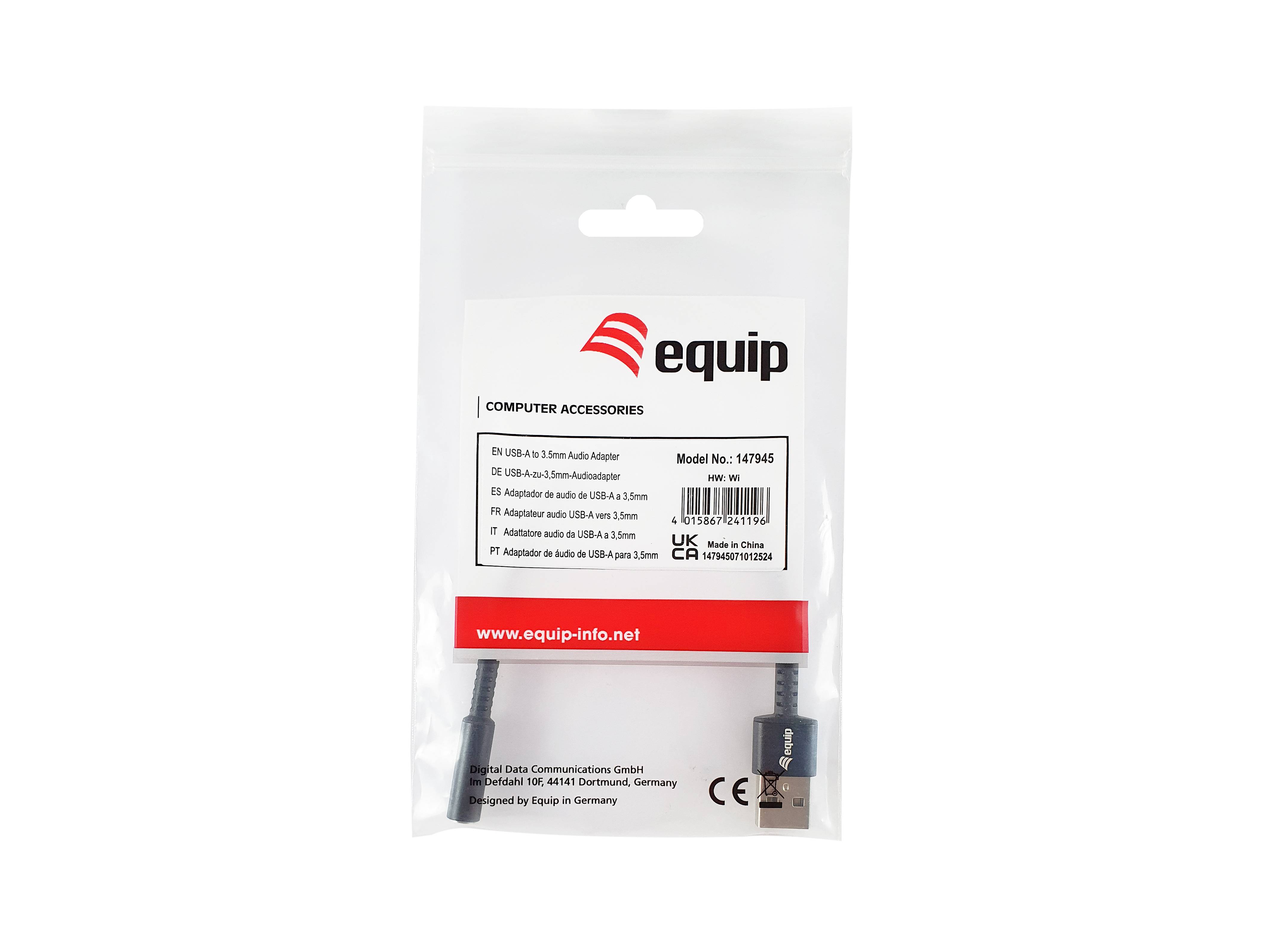 Equip 147945, 3.5mm, Weiblich, USB Typ-A, Männlich, 0,15 m, Schwarz