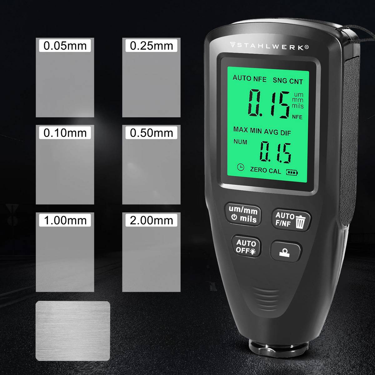 STAHLWERK Lackdickenprüfer KFZ Lackprüfmessgerät Schichtdickenmesser