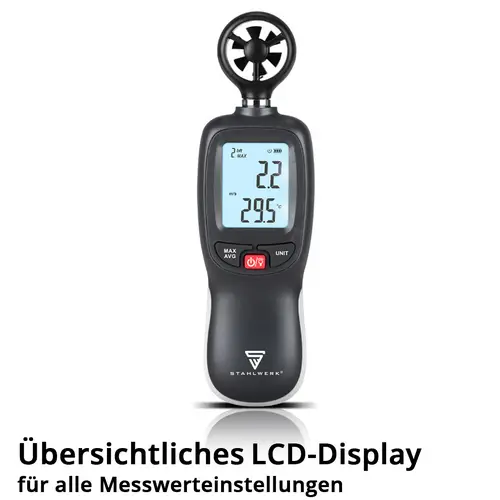 STAHLWERK Anemometer Kompakter Luftgeschwindigkeitsmesser 30 m/s, Windmessgerät STAHLWERK Anemometer Kompakter Luftgeschwindigkeitsmesser 30 m/s, Windmessgerät