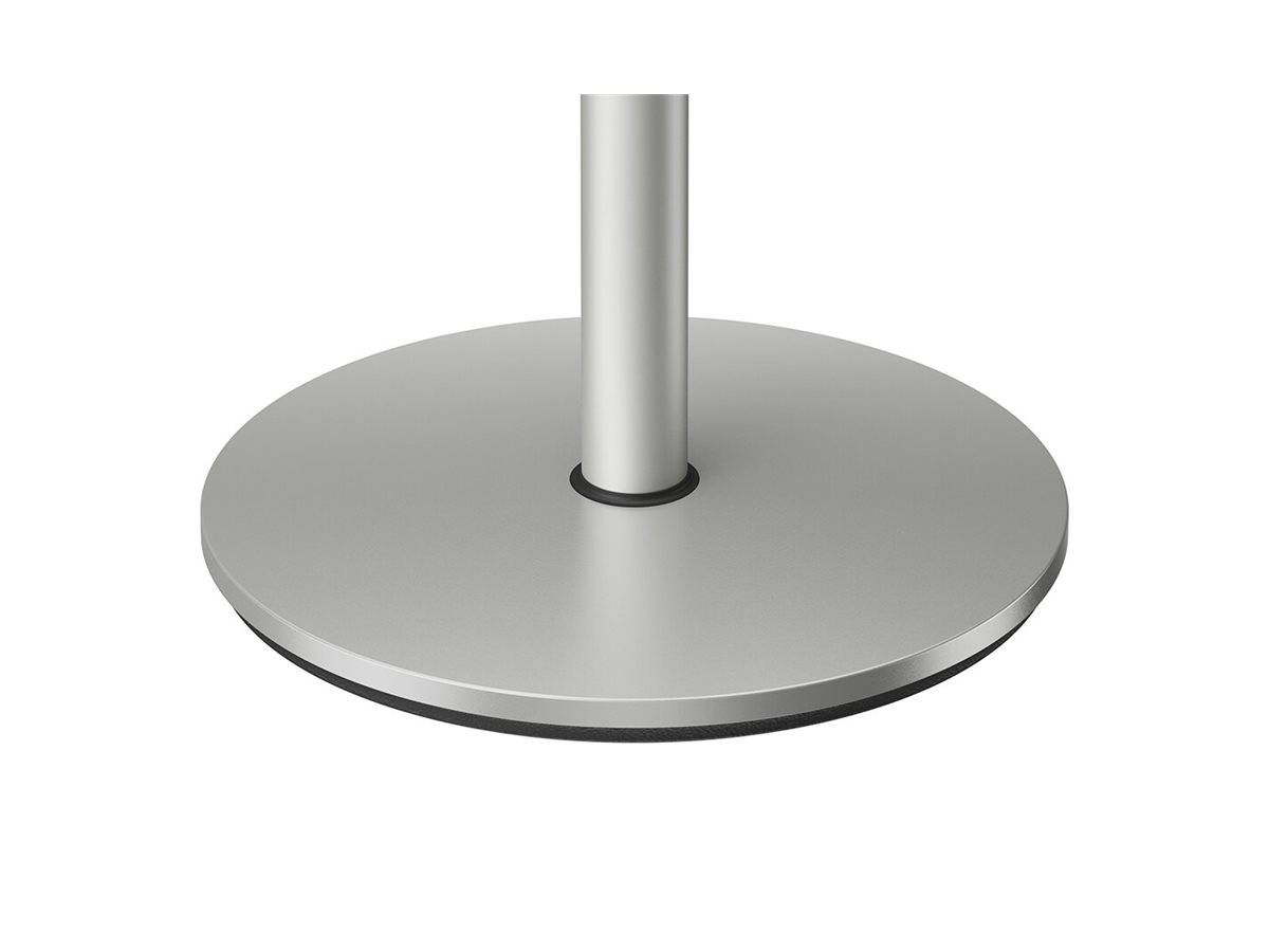 Ein Metallzylinder, der vertikal an einer runden, flachen Basis befestigt ist, vermutlich ein Ständer oder eine Stützstruktur.