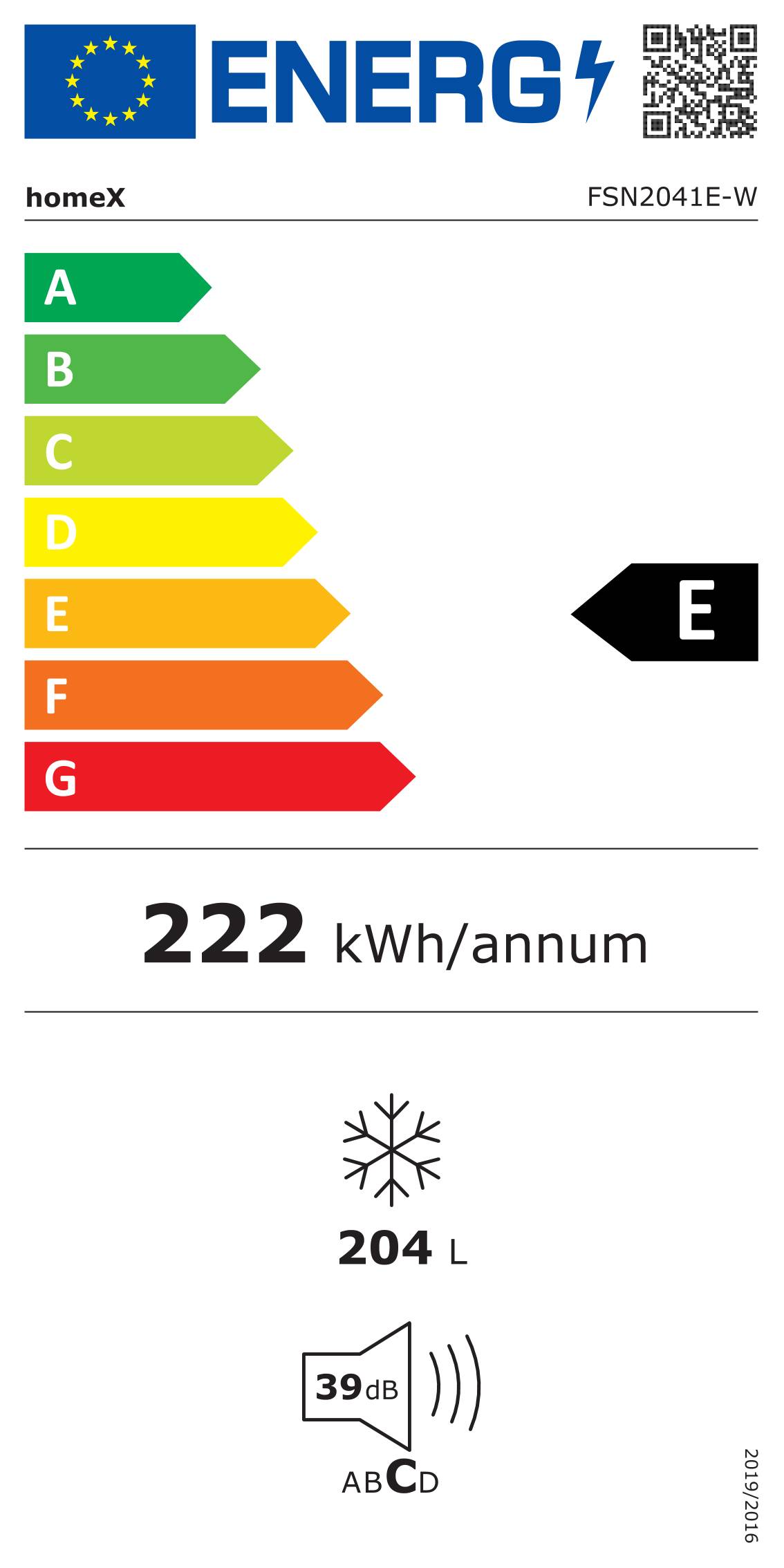 homeX Gefrierschrank No Frost, Tiefkühlschrank groß - 204 Liter, 4-Sterne Gefrieren, Super-Frost-Funktion, FSN2041E-W