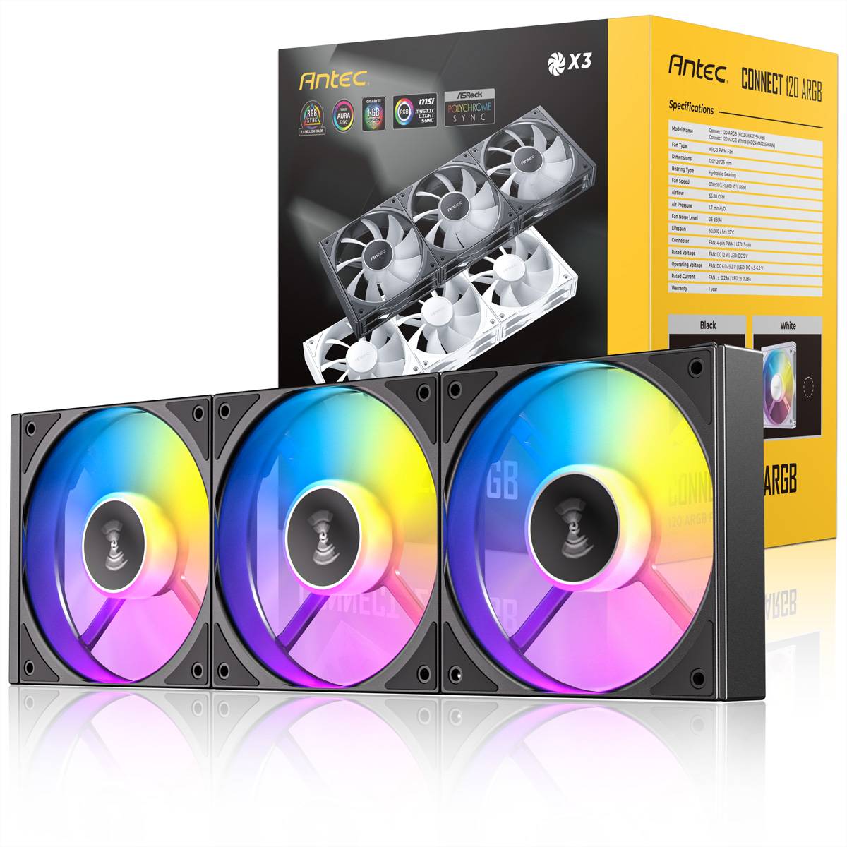 ANTEC C120 ARGB Fan PC Gehäuselüfter 120mm 3er Pack, schwarz