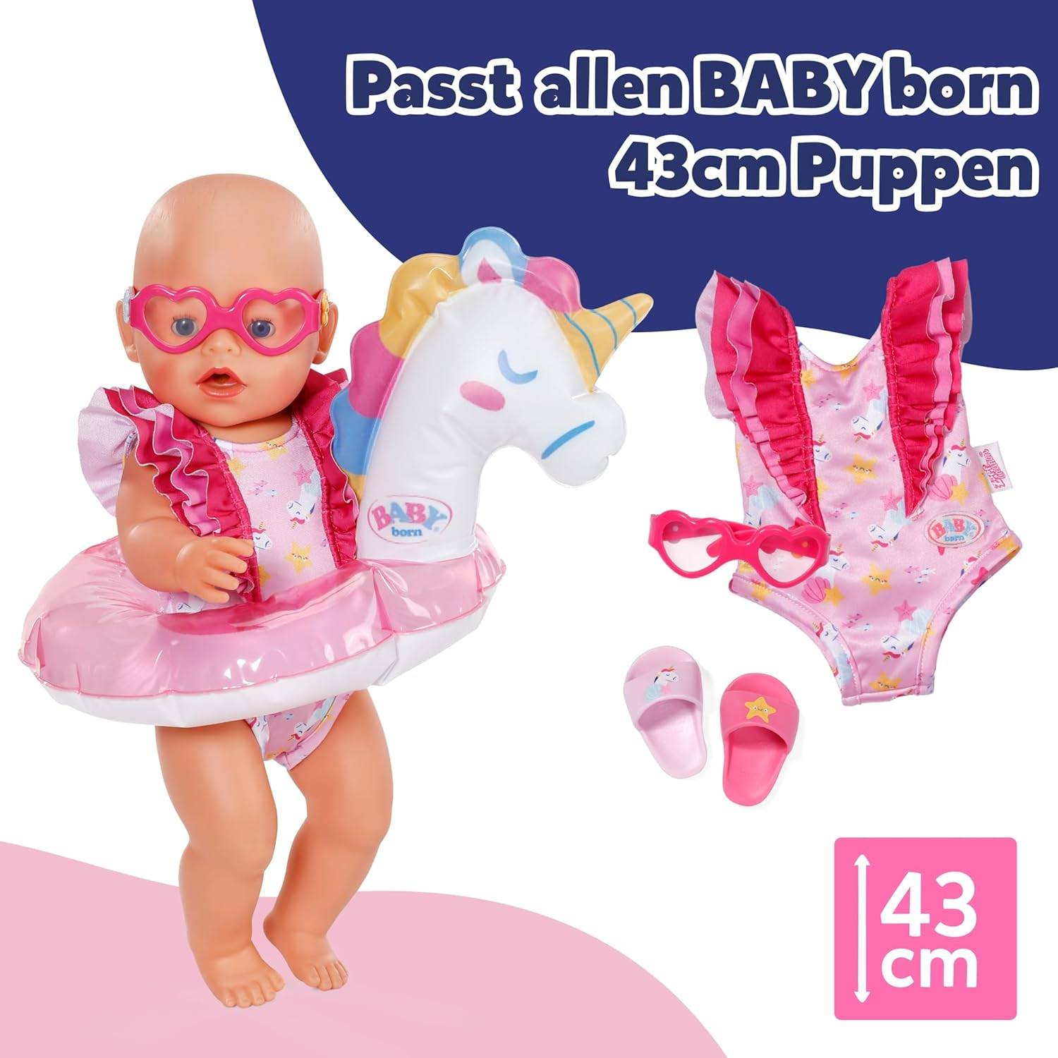 Zapf Creation 839447 - BABY born Schwimm-Set Einhorn 43 cm