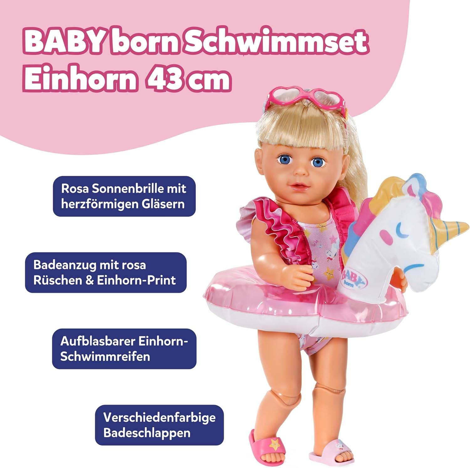 Zapf Creation 839447 - BABY born Schwimm-Set Einhorn 43 cm