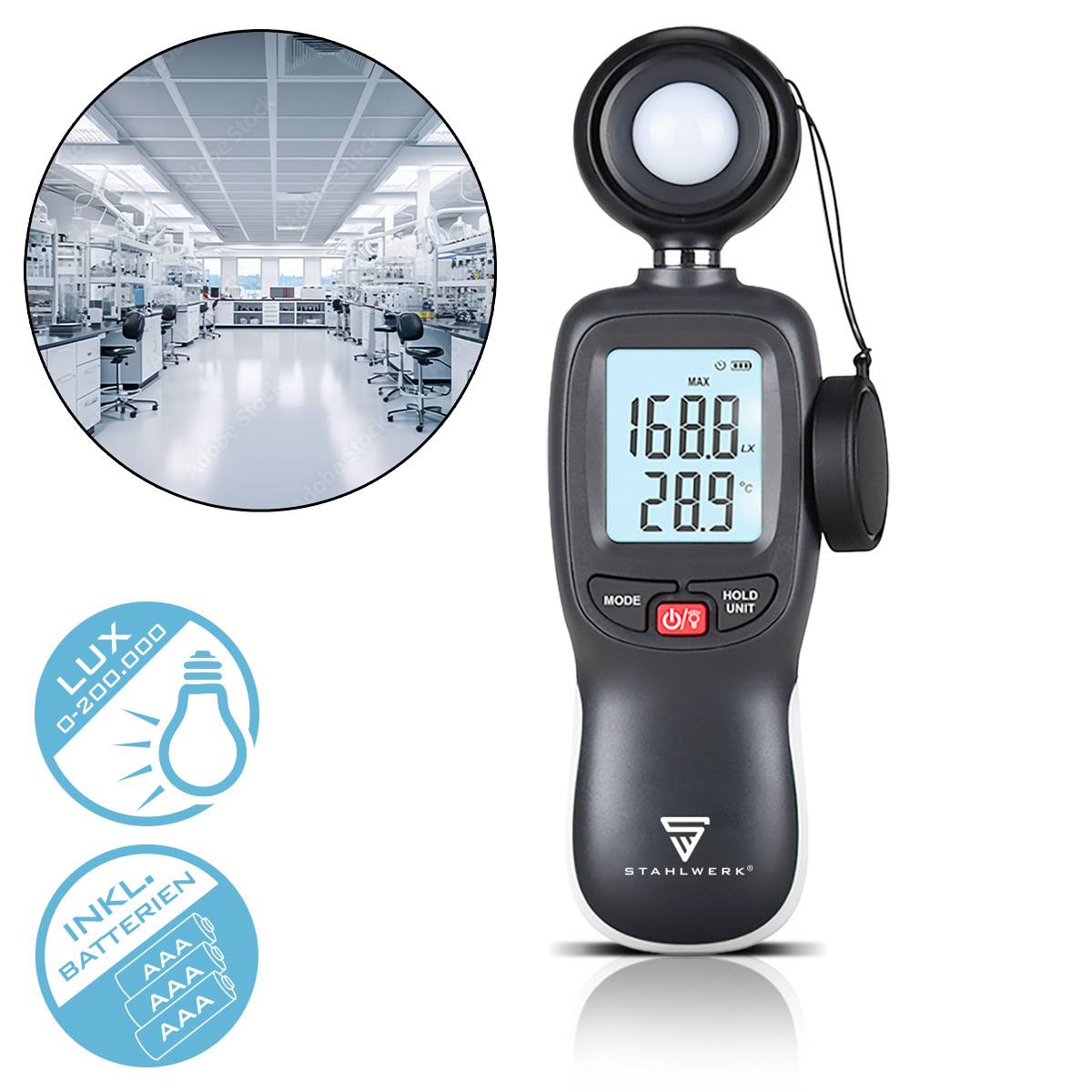 STAHLWERK Luxmeter Digitaler Belichtungsmesser Lichtmesser bis 200.000 Lux