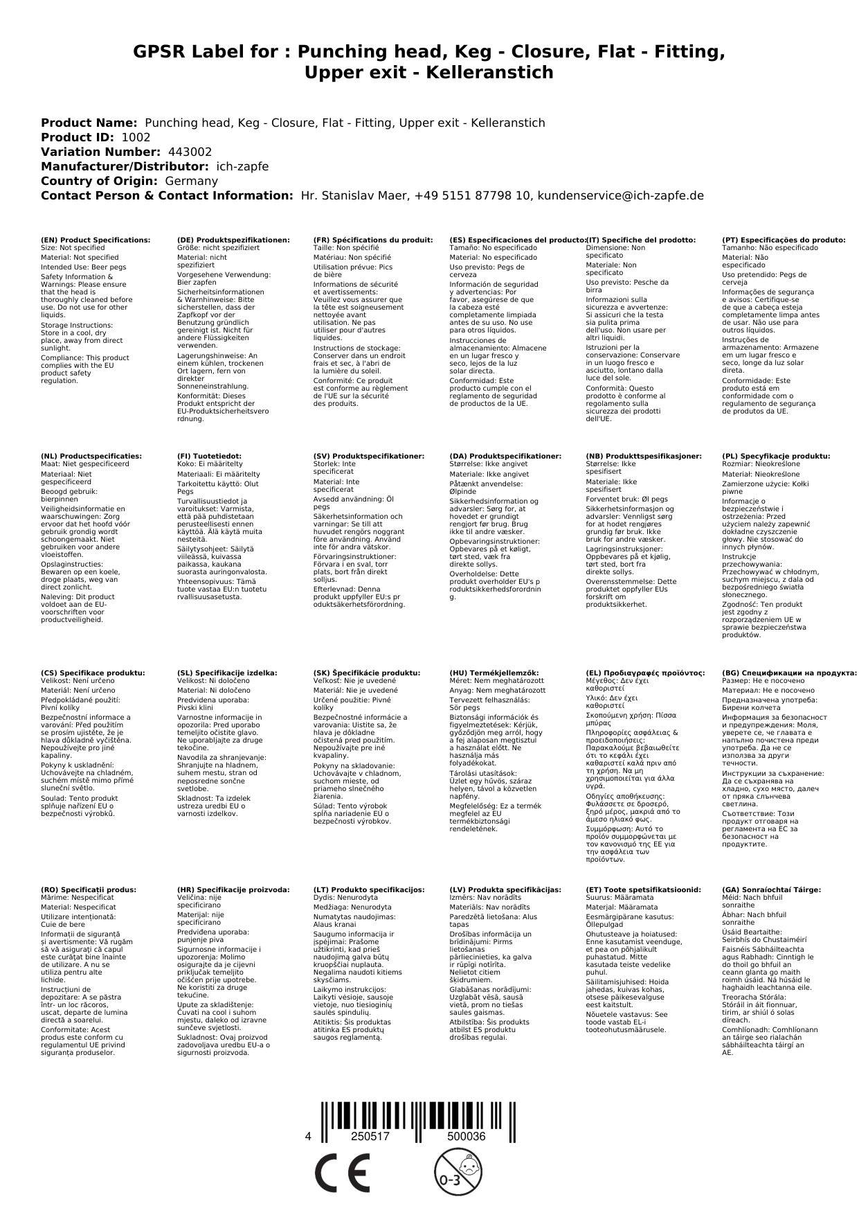 Zapfkopf, Keg - Verschluss, Flach - Fitting, oberer Ausgang - Kelleranstich