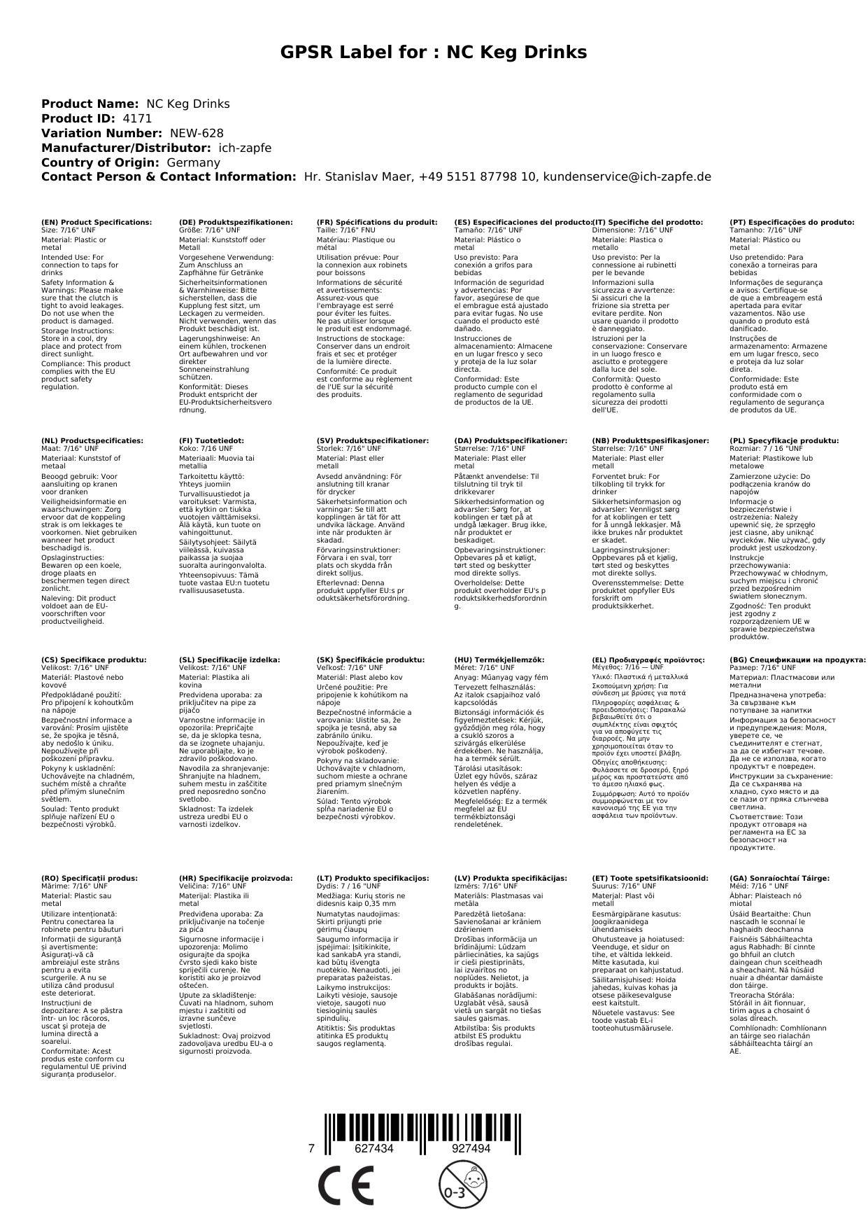 Steckkupplung NC Keg Getränke