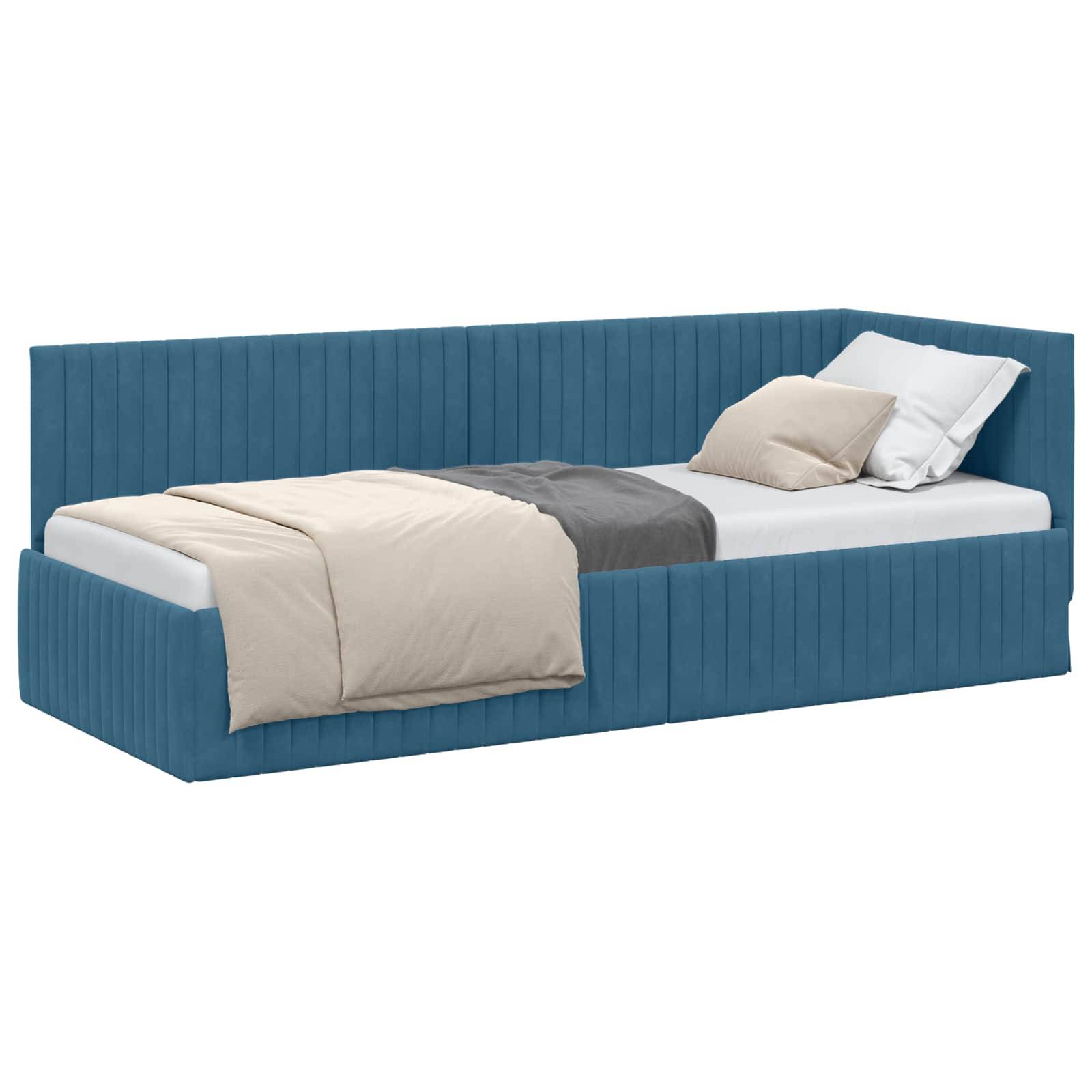 vidaXL Eckbettgestell mit Kopfteil Blau 80 cm x 200 cm Samt