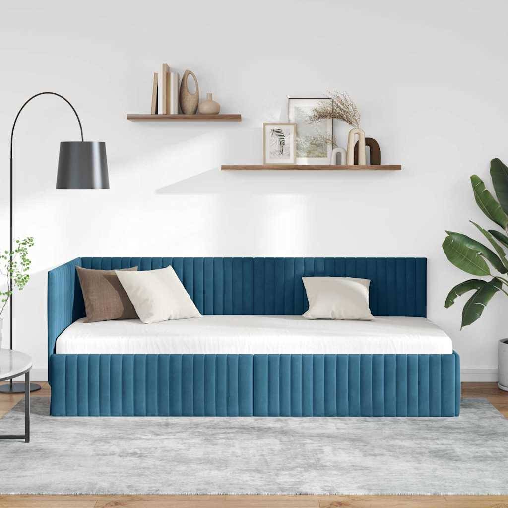 vidaXL Eckbettgestell mit Kopfteil Blau 80 cm x 200 cm Samt