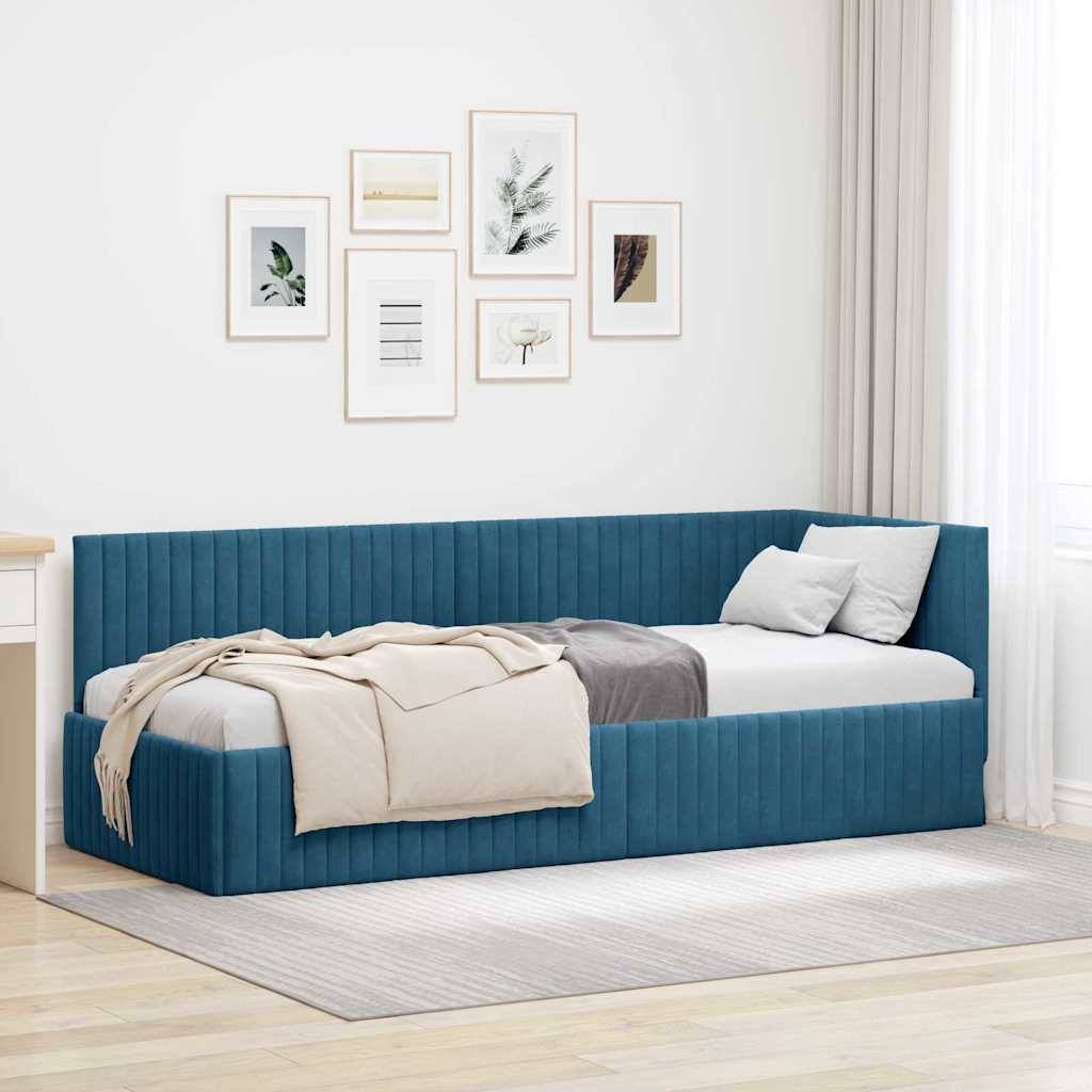 vidaXL Eckbettgestell mit Kopfteil Blau 80 cm x 200 cm Samt