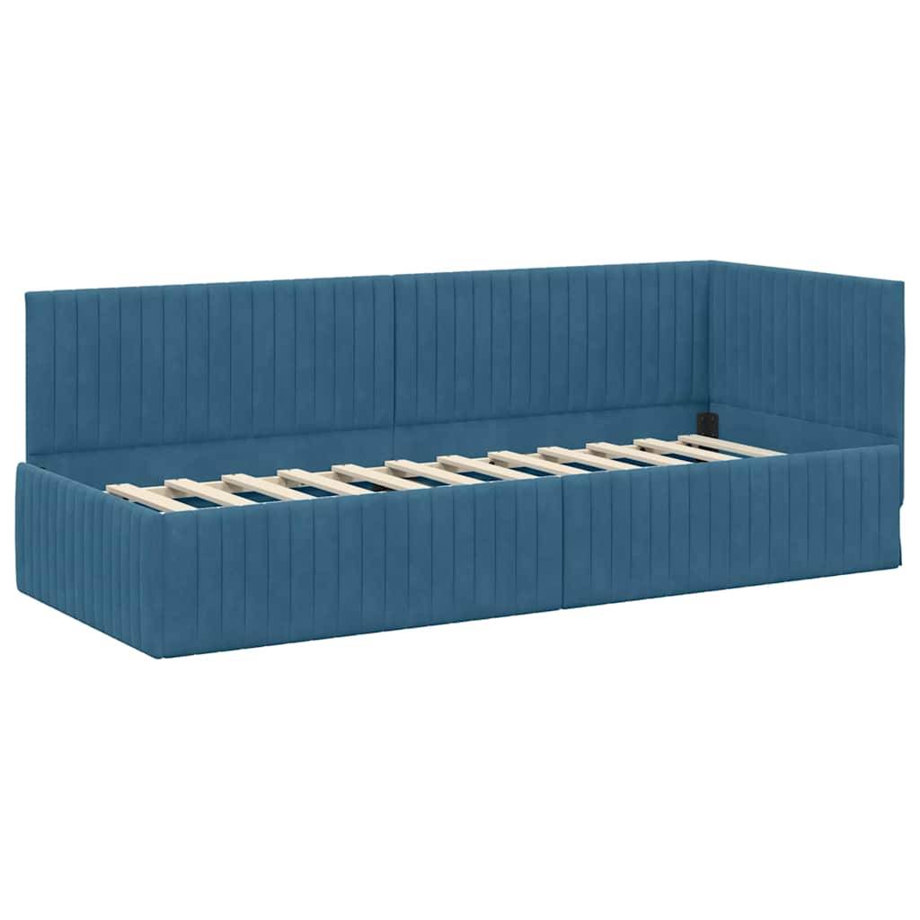 vidaXL Eckbettgestell mit Kopfteil Blau 80 cm x 200 cm Samt