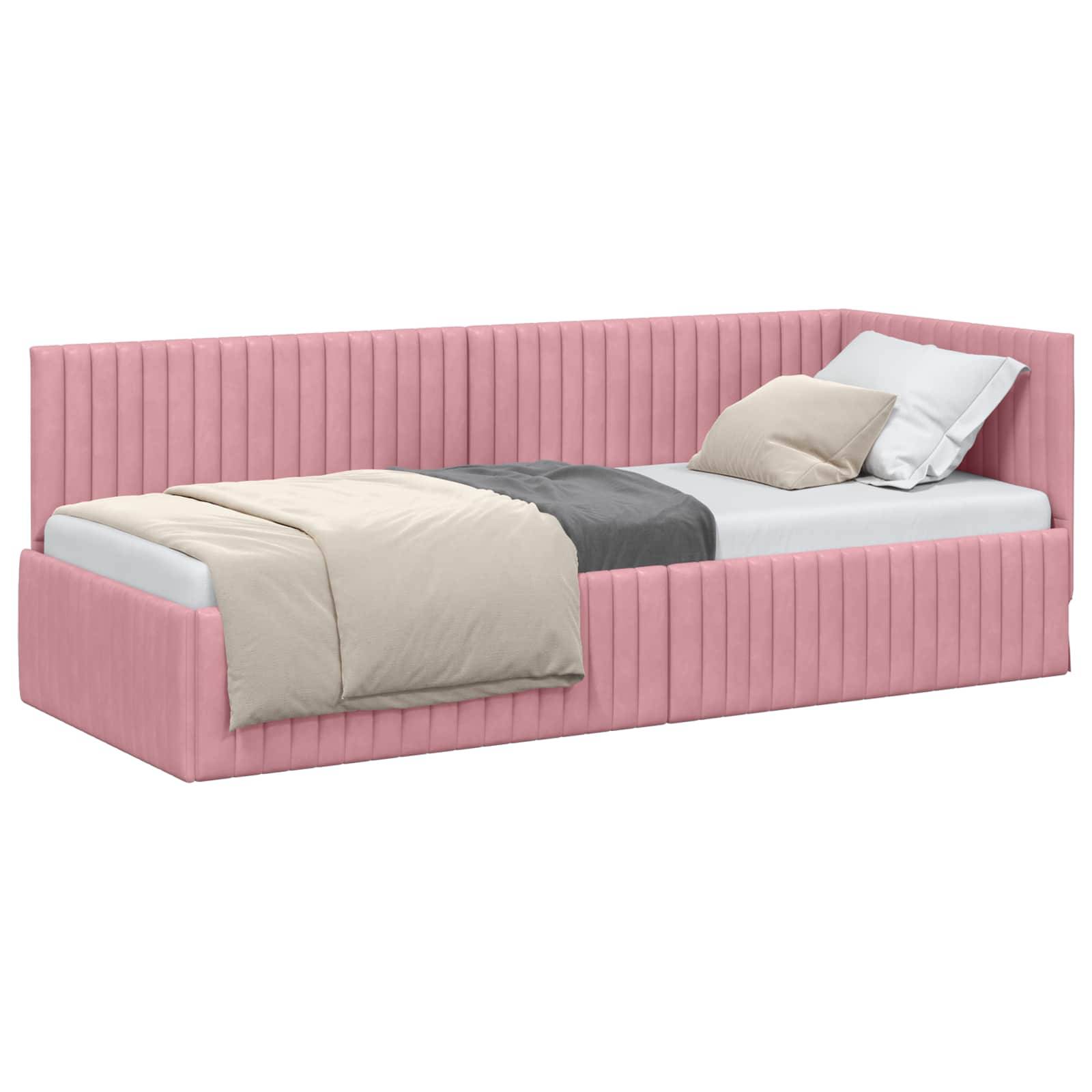 vidaXL Eckbettgestell mit Kopfteil Rosa 80 cm x 200 cm Samt