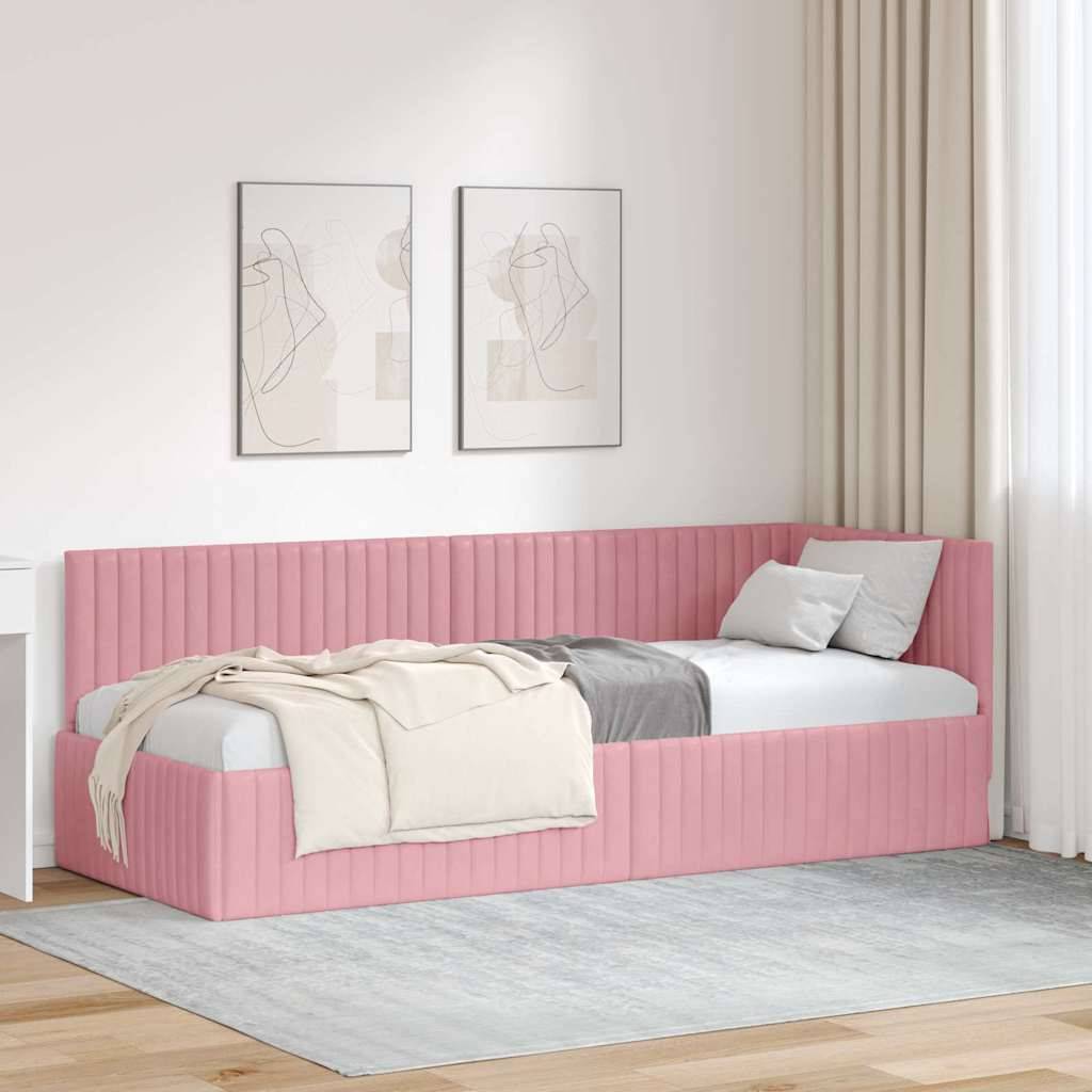 vidaXL Eckbettgestell mit Kopfteil Rosa 80 cm x 200 cm Samt