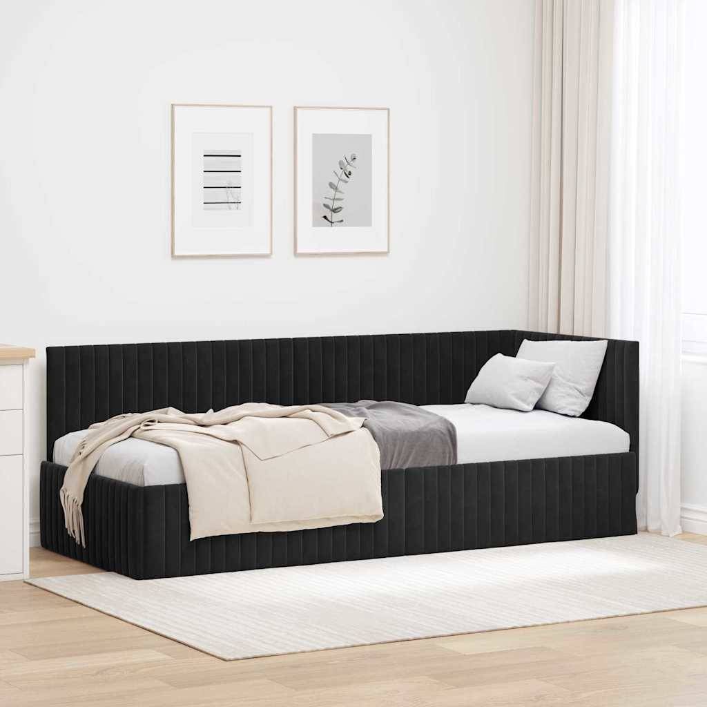 vidaXL Eckbettgestell mit Kopfteil Schwarz 80 cm x 200 cm Samt