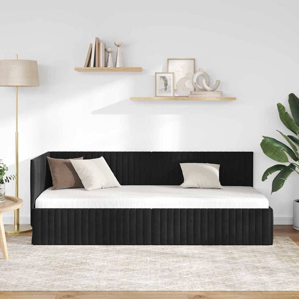 vidaXL Eckbettgestell mit Kopfteil Schwarz 80 cm x 200 cm Samt