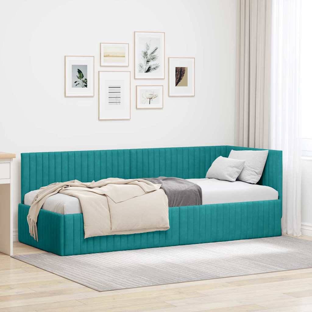 vidaXL Eckbettgestell mit Kopfteil Türkis 80 cm x 200 cm Samt